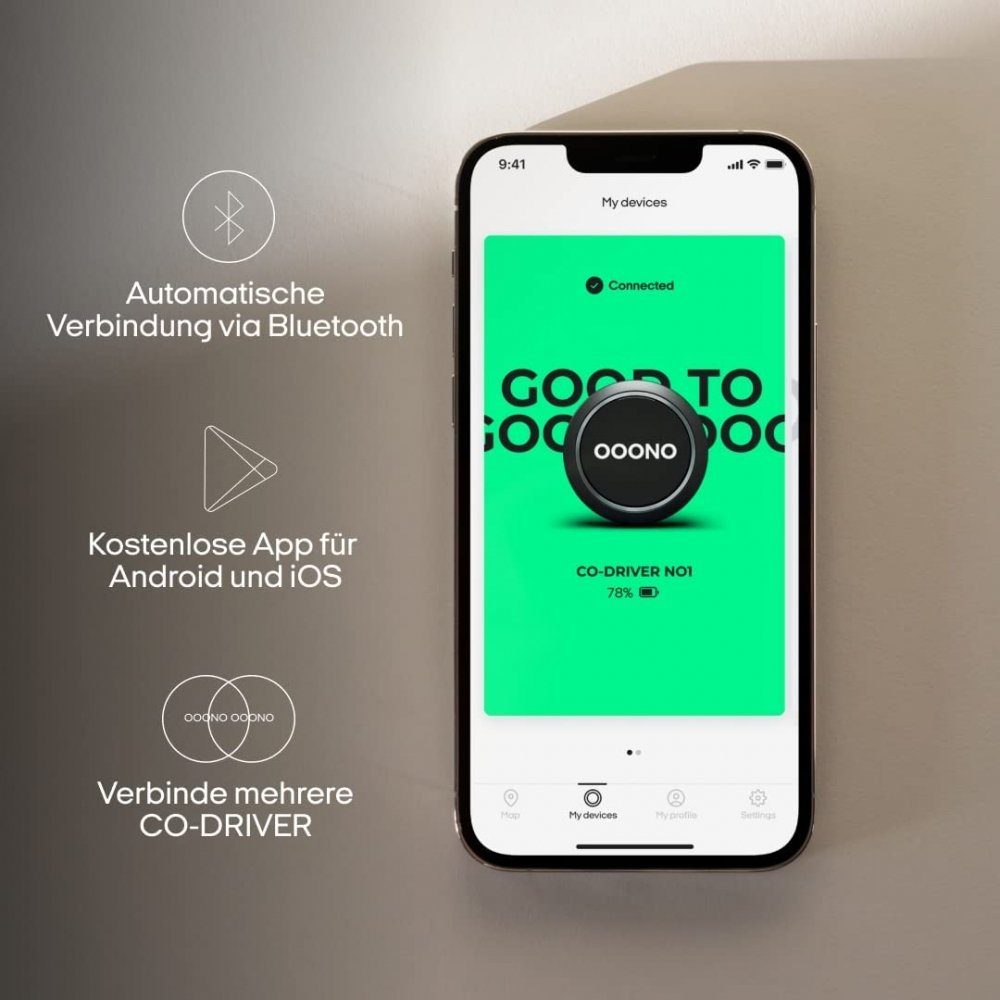 OOONO CO-Driver NO1 - Verkehrsalarm - schwarz Verkehrsalarm