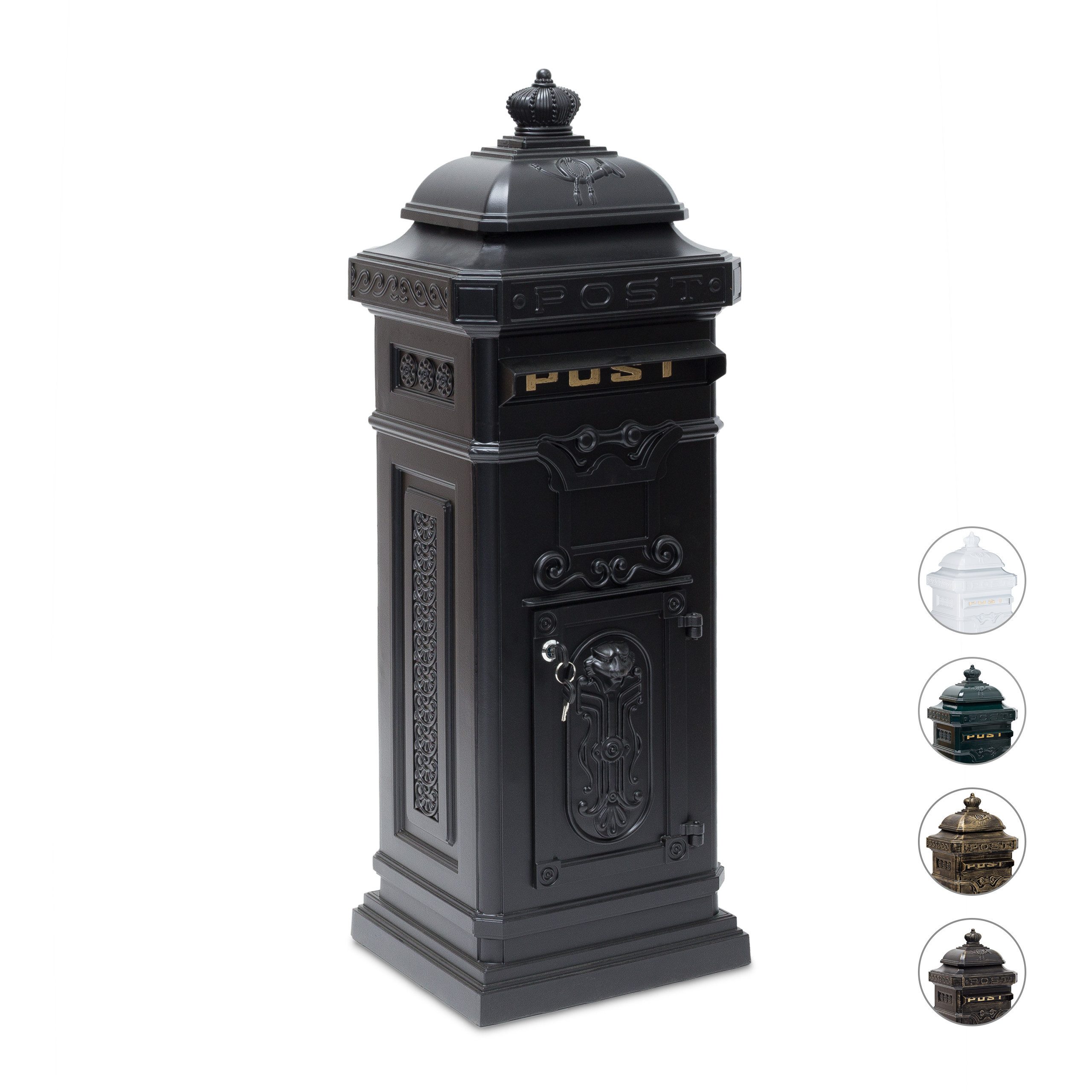 relaxdays Briefkasten Standbriefkasten Antik, schwarz