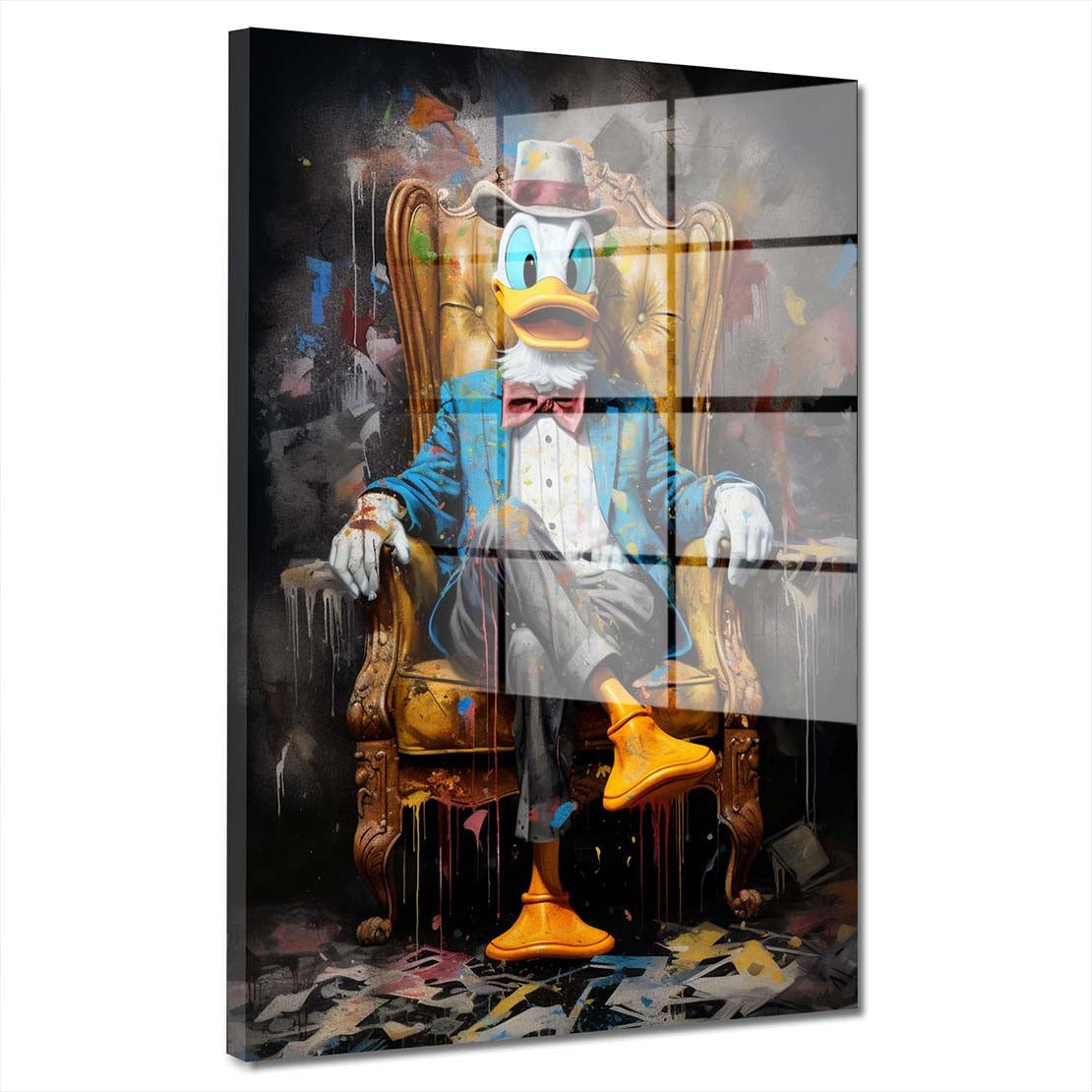 Artedinoi Acrylglasbild Comic Duck Pop Art sitzend Acrylglas Wandbild Bild Wanddeko Wohnzimmer