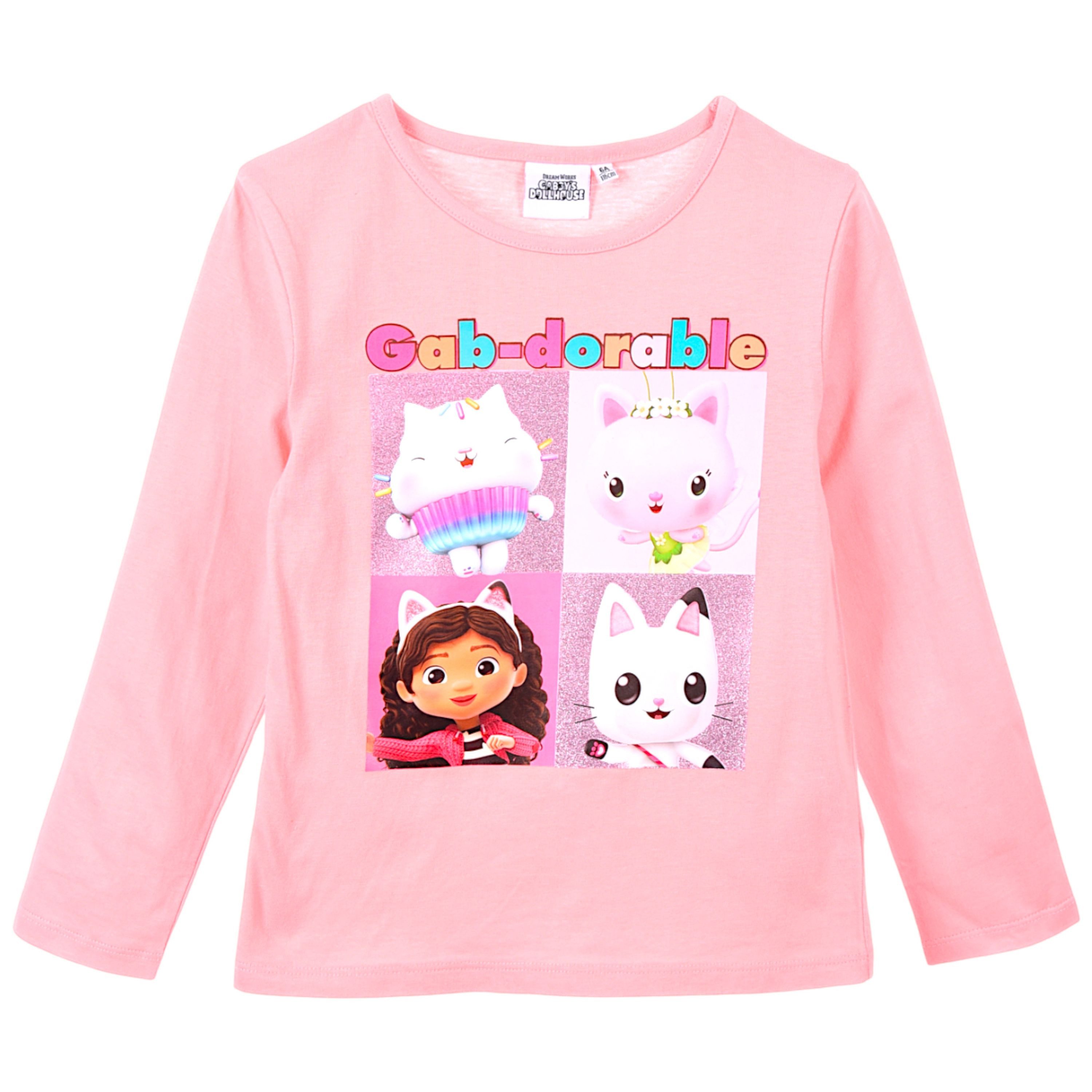 Dreamworks Gabby’s Dollhouse Langarmshirt Gab-dorable Mädchen Shirt aus Baumwolle mit Glitzer Gr. 98 - 128 cm