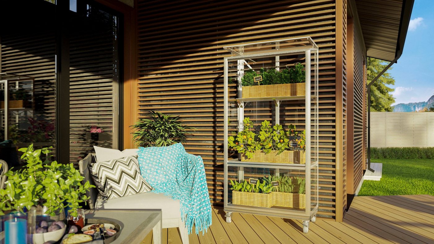 Vitavia Gewächshaus Stad Balkongewächshaus, BxTxH: 81 x 42,8 x 168,2 cm, Balkongewächshaus inkl. Rollen, Boden und Regal silberfarben Vitavia Gewächshaus Stad Balkongewächshaus, BxTxH: 81 x 42,8 x 168,2 cm, Balkongewächshaus inkl. Rollen, Boden und Regal silberfarben