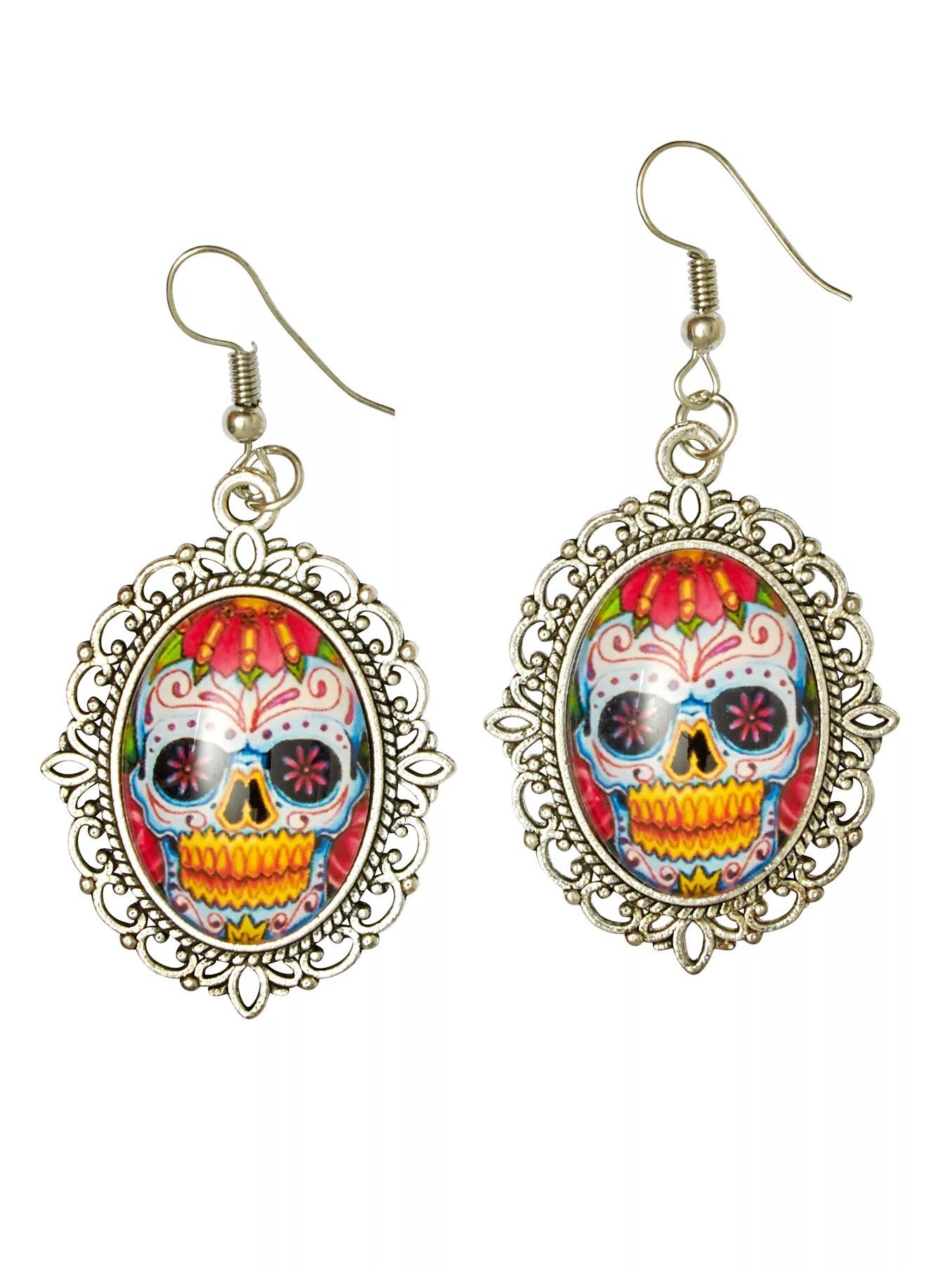 Metamorph Paar Ohrhaken Dia de los Muertos Ohrringe, Ohrschmuck im mexikanischen Catrina-Stil