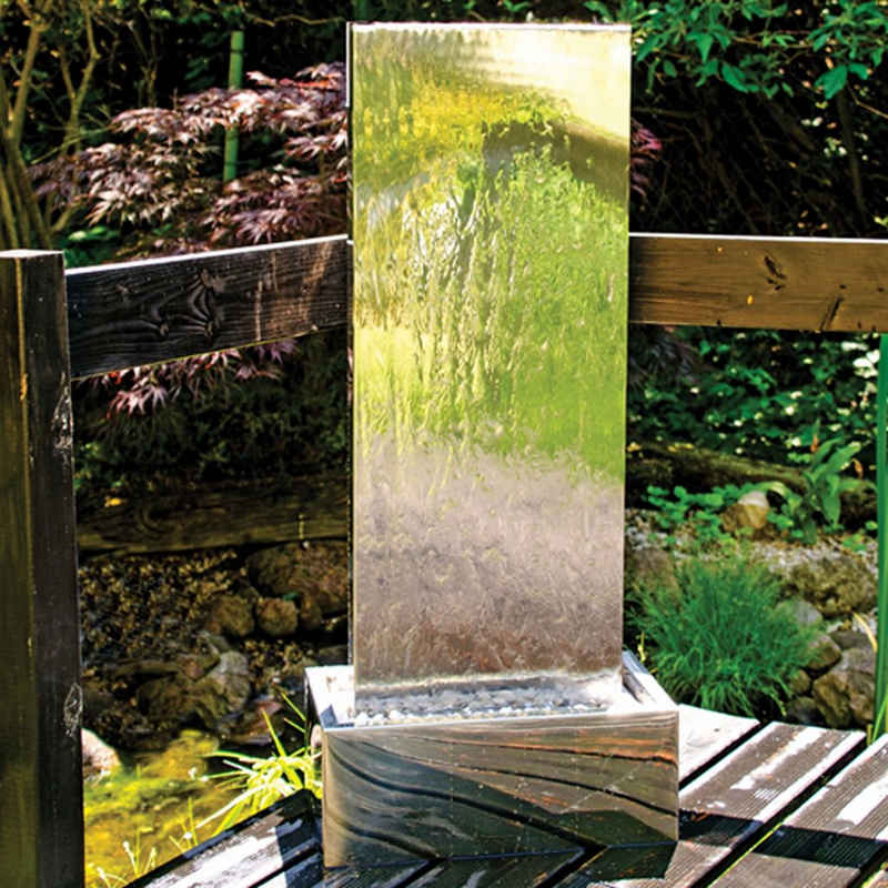 Köhko Gartenbrunnen »Köhko Springbrunnen "MURO " mit LED-Beleuchtung aus Edelstahl Wasserwand Wasserspiel für Garten Terrasse«