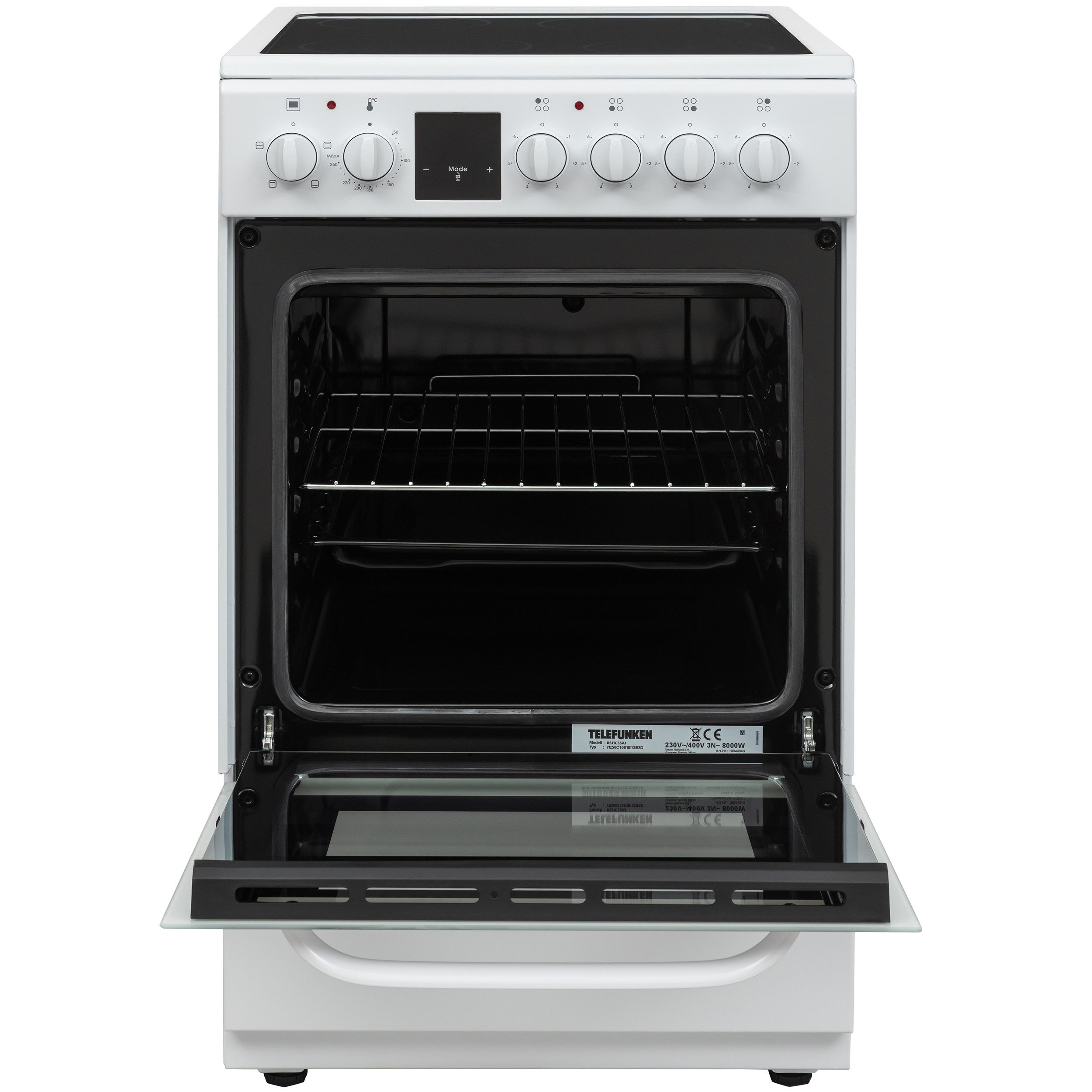 Telefunken Elektro-Standherd BSHC55AI, Elektroherd freistehend 50 cm breit, Herd mit Backofen und Kochfeld