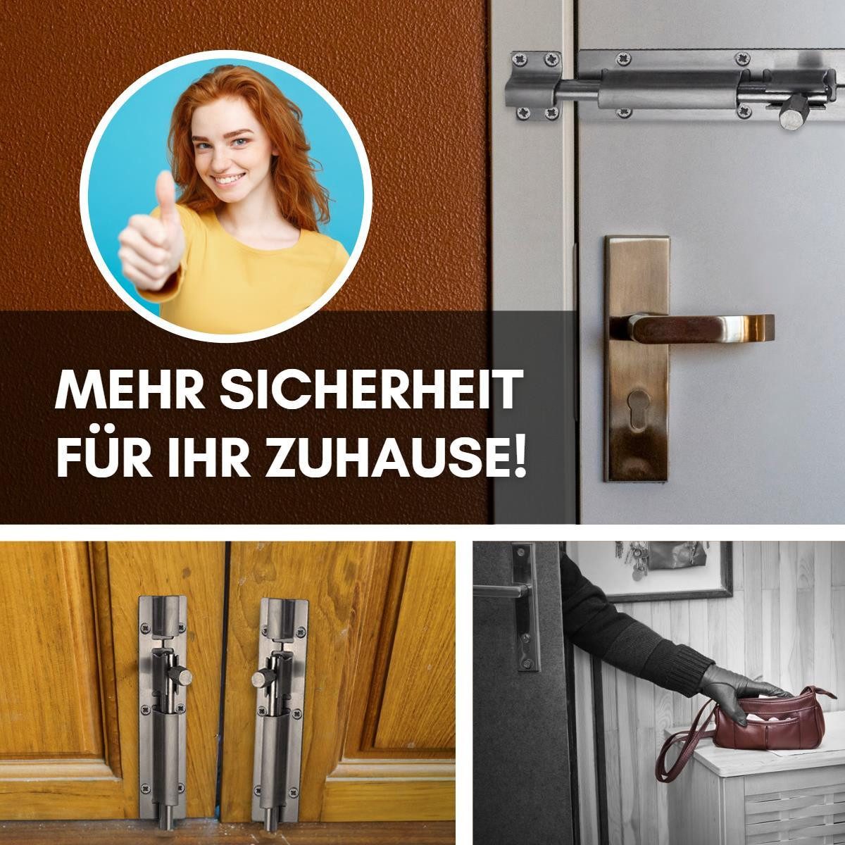 HOOZ Türriegel aus Edelstahl, Riegelschloss für Sicherheit an Türen und Tore, Din Rechts und Din Links, (Set, Türsicherheitskette), mit bequemen Schiebemechanis – Bild 4 von 5