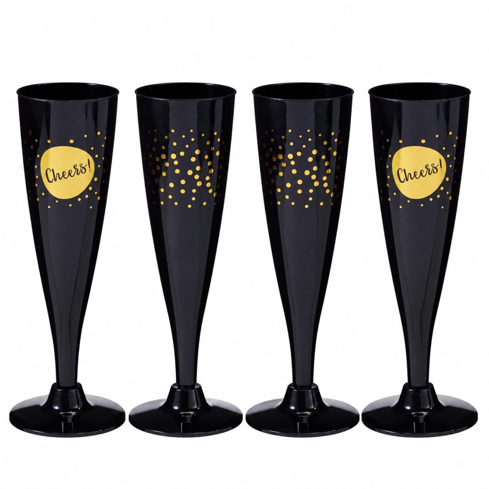 HAC24 Sektglas Sektgläser Sektkelche Sektflöten, 4-tlg., Kunststoff, 130 ml Schwarz-Gold Wiederverwendbar Spülmaschinenfest