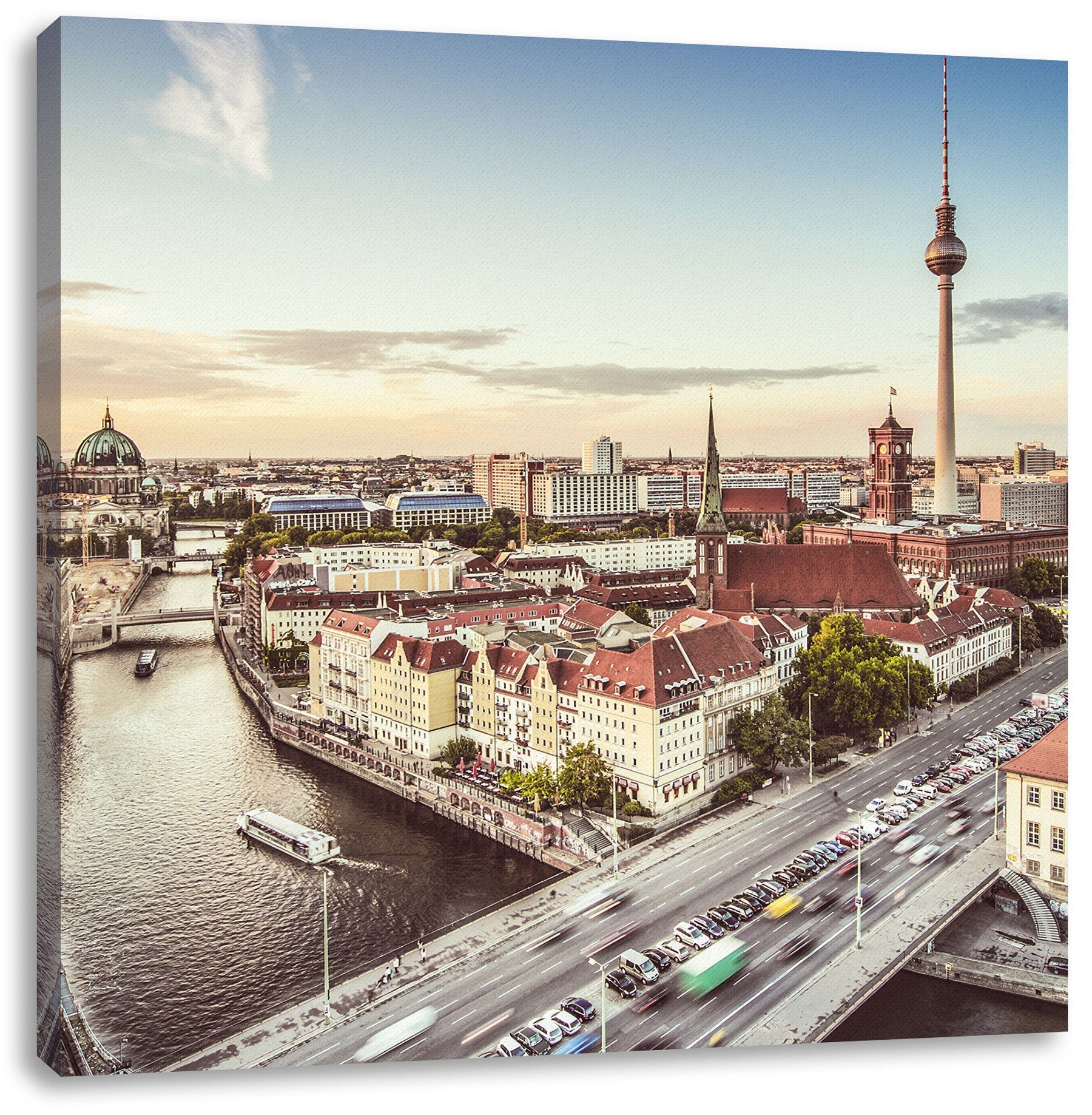 Berlin bespannt, Leinwandbild Zackenaufhänger (1 Skyline von inkl. Pixxprint Berlin, fertig Leinwandbild von St), Skyline