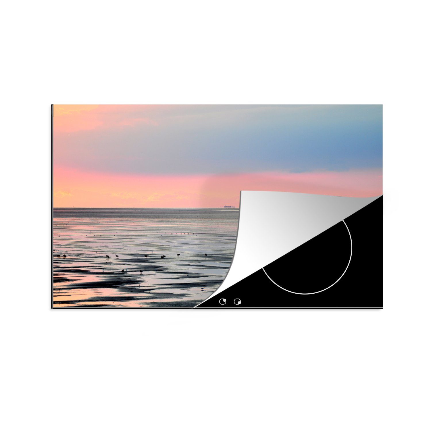 MuchoWow Herdblende-/Abdeckplatte Meer - Vogel - Sonne, Vinyl, (1 tlg), 81x52 cm, Induktionskochfeld Schutz für die küche, Ceranfeldabdeckung