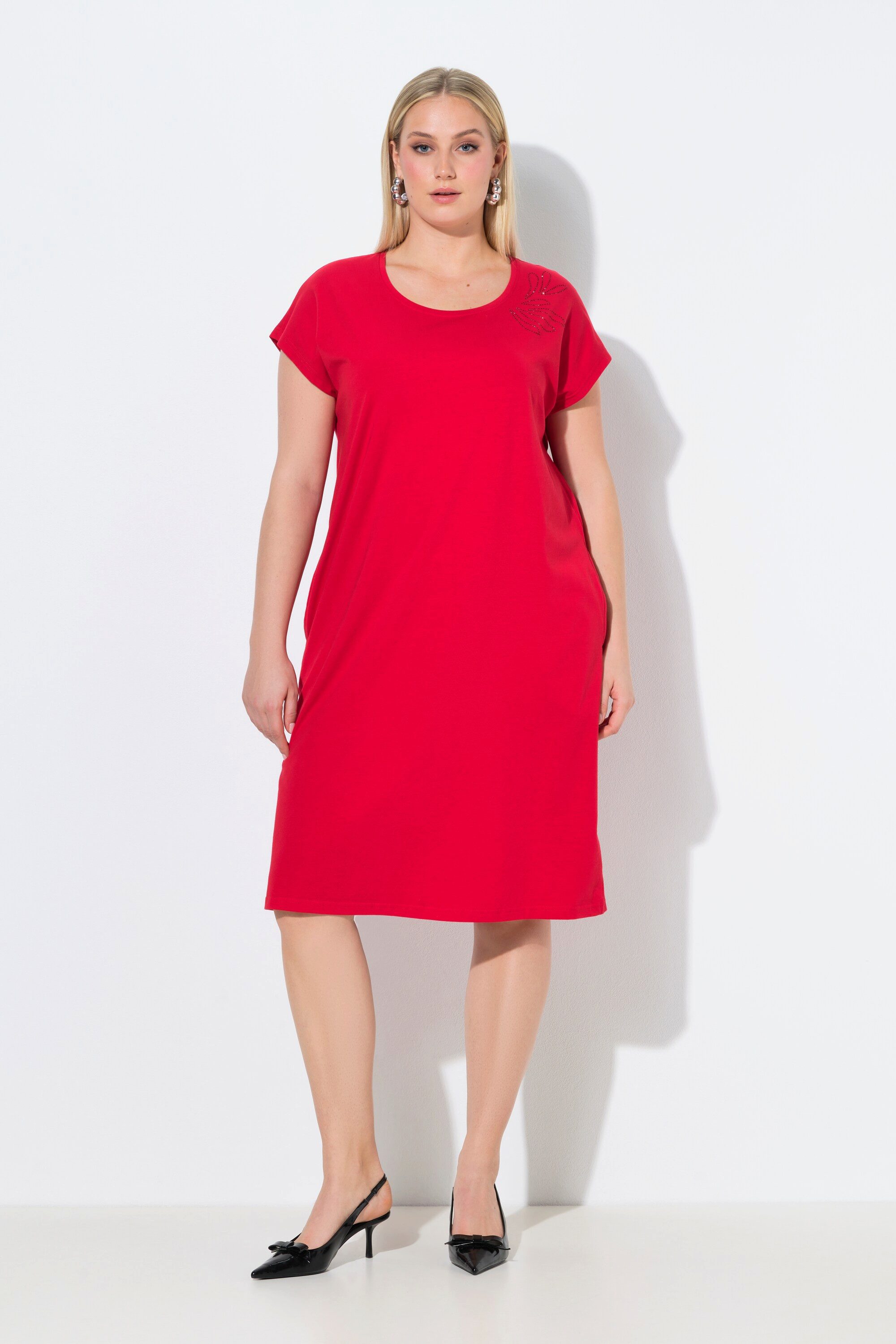 Ulla Popken Minikleid Jerseykleid Ziersteine Oversized Rundhals Halbarm