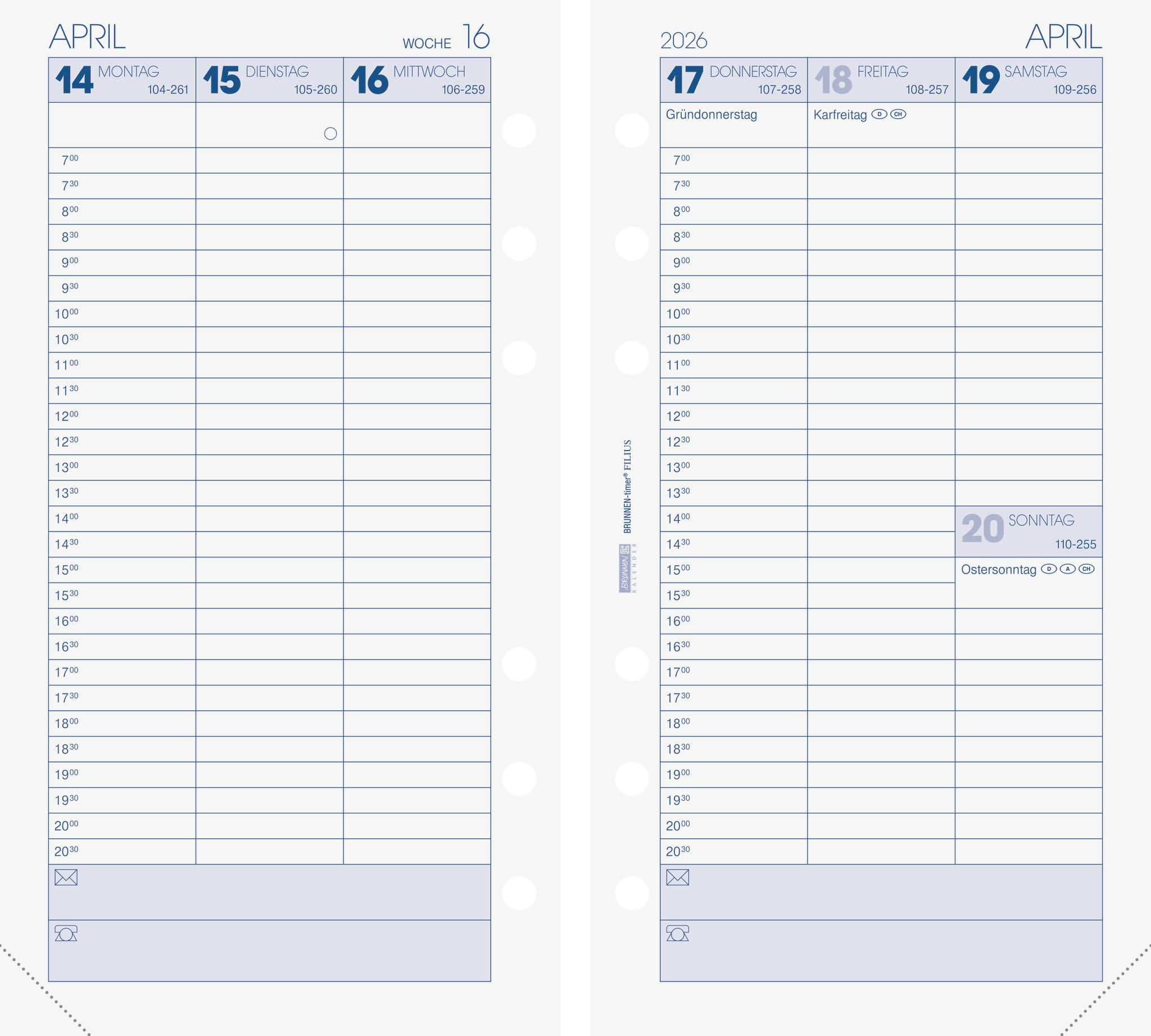 BRUNNEN Terminkalender BRUNNEN 1074901006 Timer filius Einlage 2Seiten/1Woche