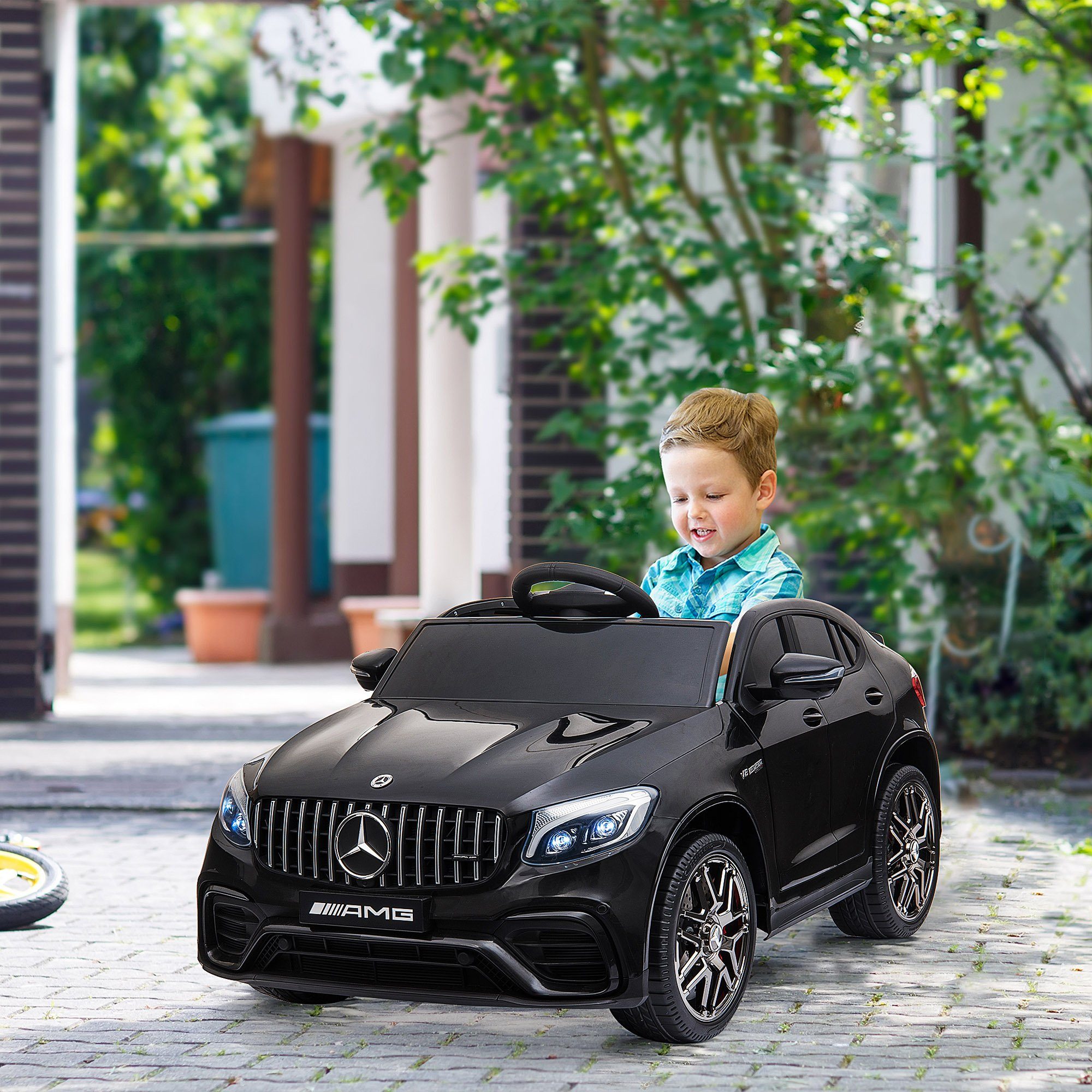 HOMCOM Elektro-Kinderauto Kinderfahrzeug, Elektroauto, mit Fernbedienung Sicherheitsgurt, Belastbarkeit 30 kg, (1-tlg), für Kinder, Schwarz