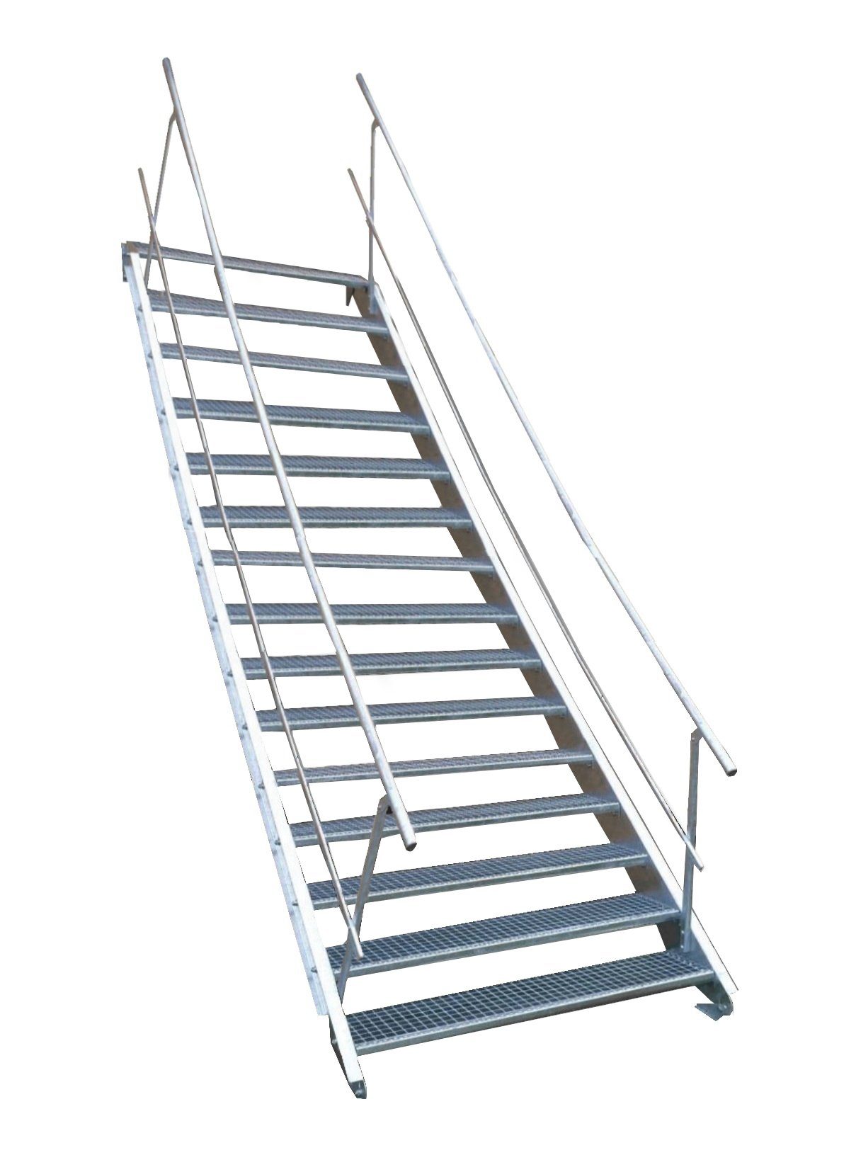 SRM Design Außentreppe 15 Stufen Stahltreppe beidseitig Geländer Breite 110 cm Höhe 250-320cm