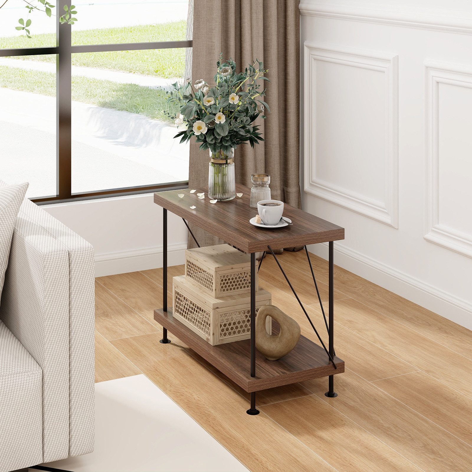 COSTWAY Bücherregal, Standregal stehend, Holz mit Metallrahmen, 60x29,5x45c günstig online kaufen