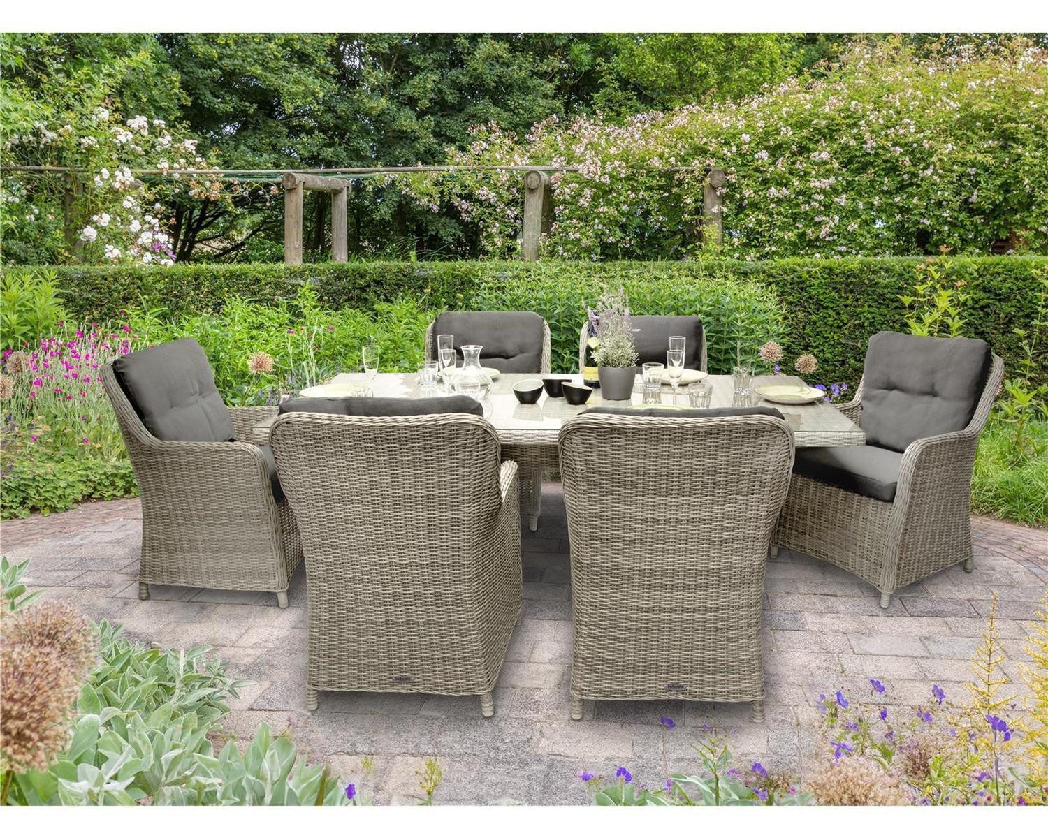 Garten-Essgruppe Gartenmöbel Set Dininglounge Ria, (Set, 7-tlg), mit bequemer Polsterung, für bis zu 6 Personen geeignet