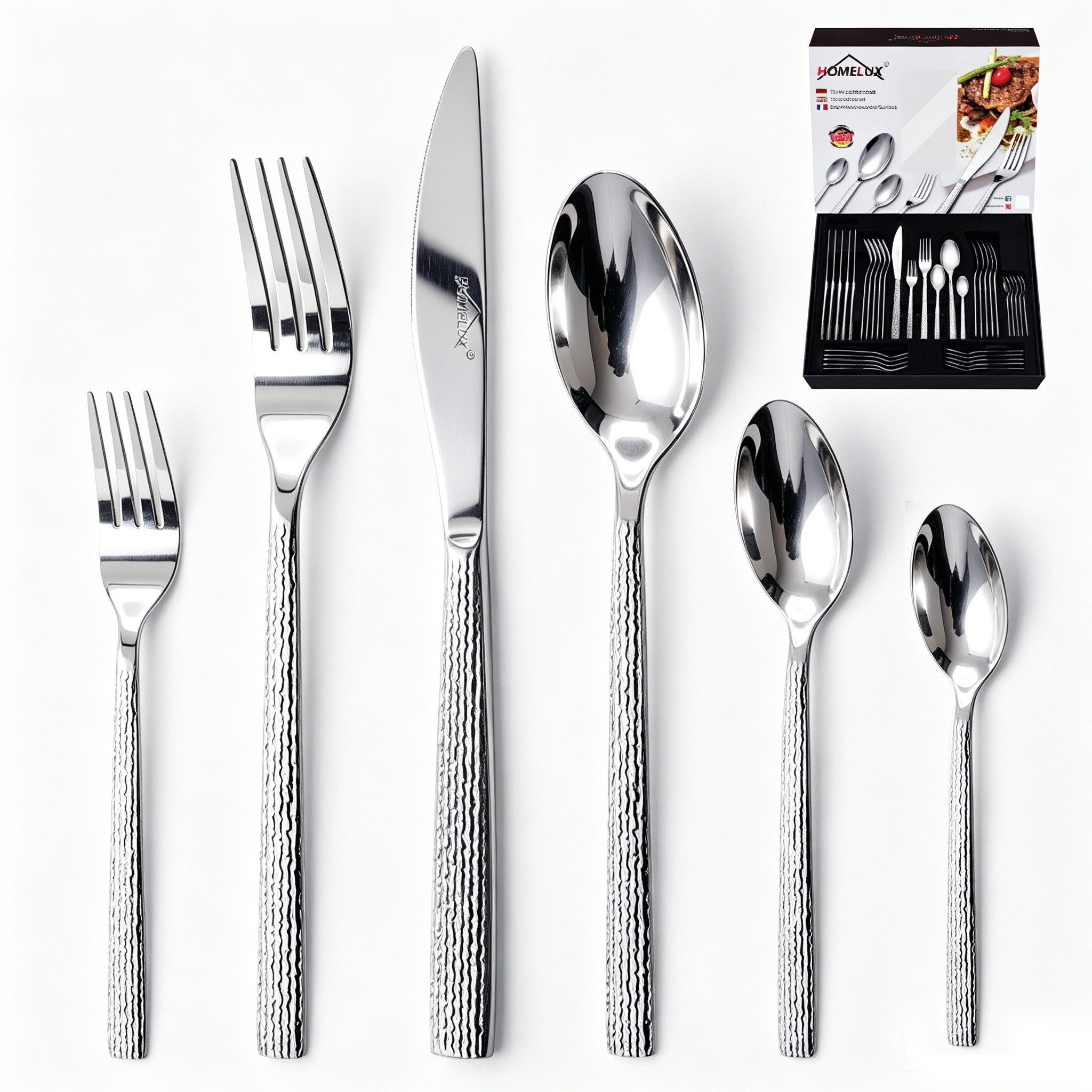 HOMELUX Besteck-Set Besteck set elegante Optik, ergonomische Haptik, Wellenschliff-Messer (72-tlg), 12 Personen, Edelstahl, Spiegelpoliert,spülmaschinengeeignet,hochwertiger Besteckkasten