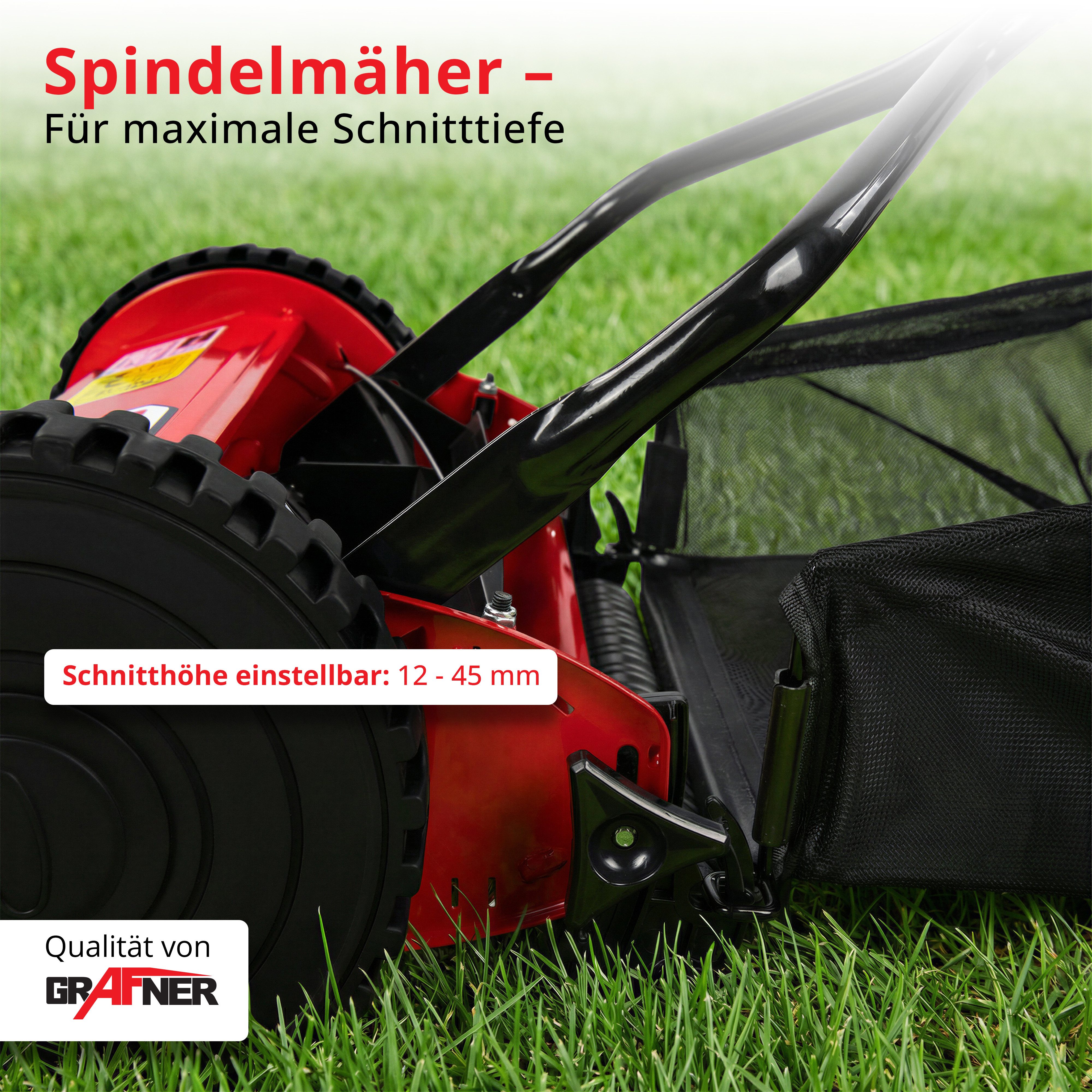 Grafner Spindelmäher Spindelmäher Rasenmäher Handrasenmäher Schnitthöhe einstellbar, 35 cm Schnittbreite, Schnitthöhe einstellbar: 12 - 45 mm
