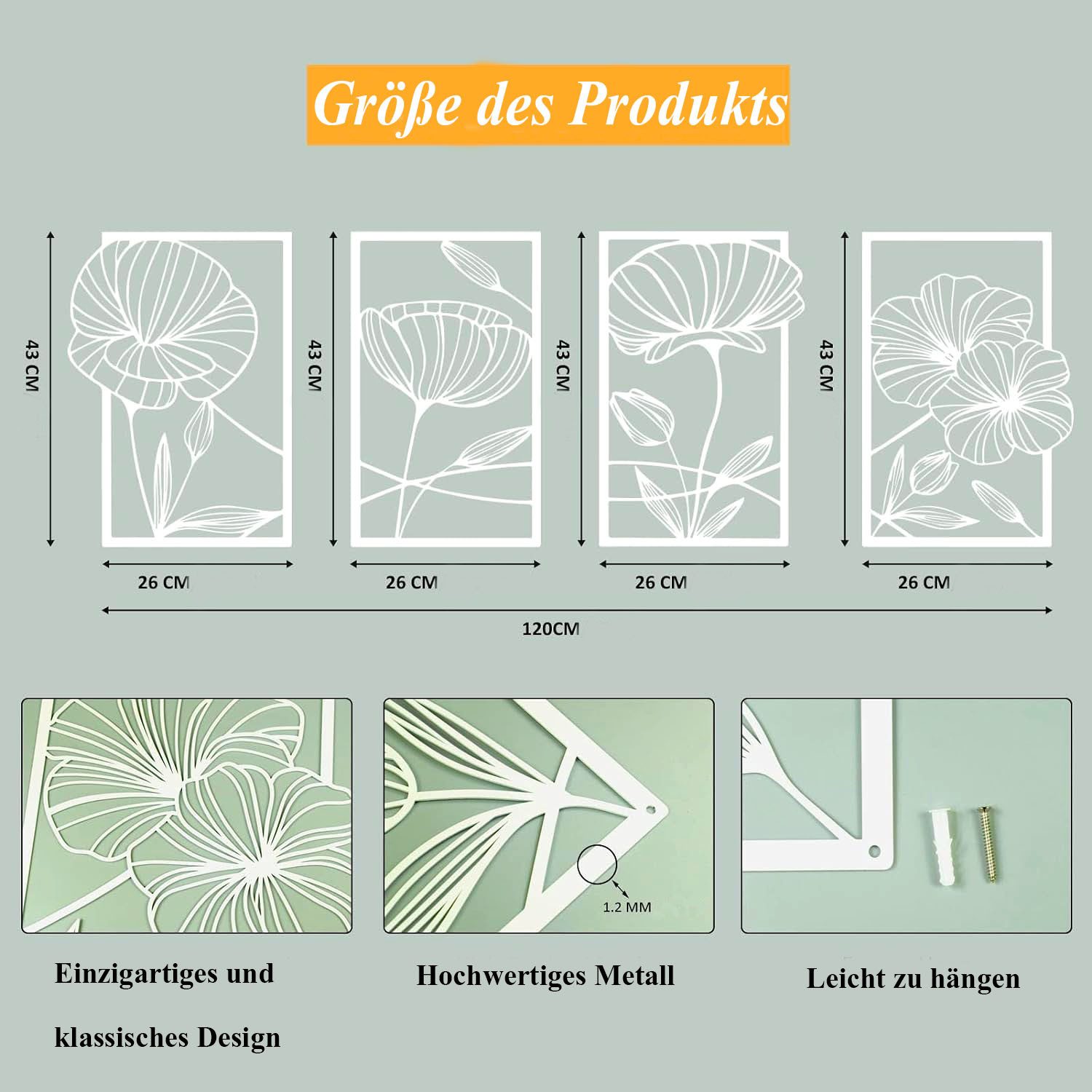 NUODWELL Wanddekoobjekt 4 Stück Metall Lotusblume Wanddekoration, Abstrakte günstig online kaufen
