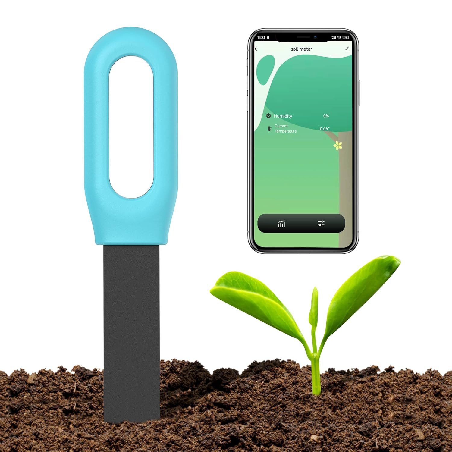 Coonoor Bodenfeuchtesensor Boden-Feuchtigkeitsmesser, Wert Bodentester, Umgebungsthermometer, (Echtzeit-Feuchtigkeitsüberwachung, 0-100%, -10~60℃ (14~140), Echtzeit-Feuchtigkeitsüberwachung, 0-100%, -10~60℃ (14~140)
