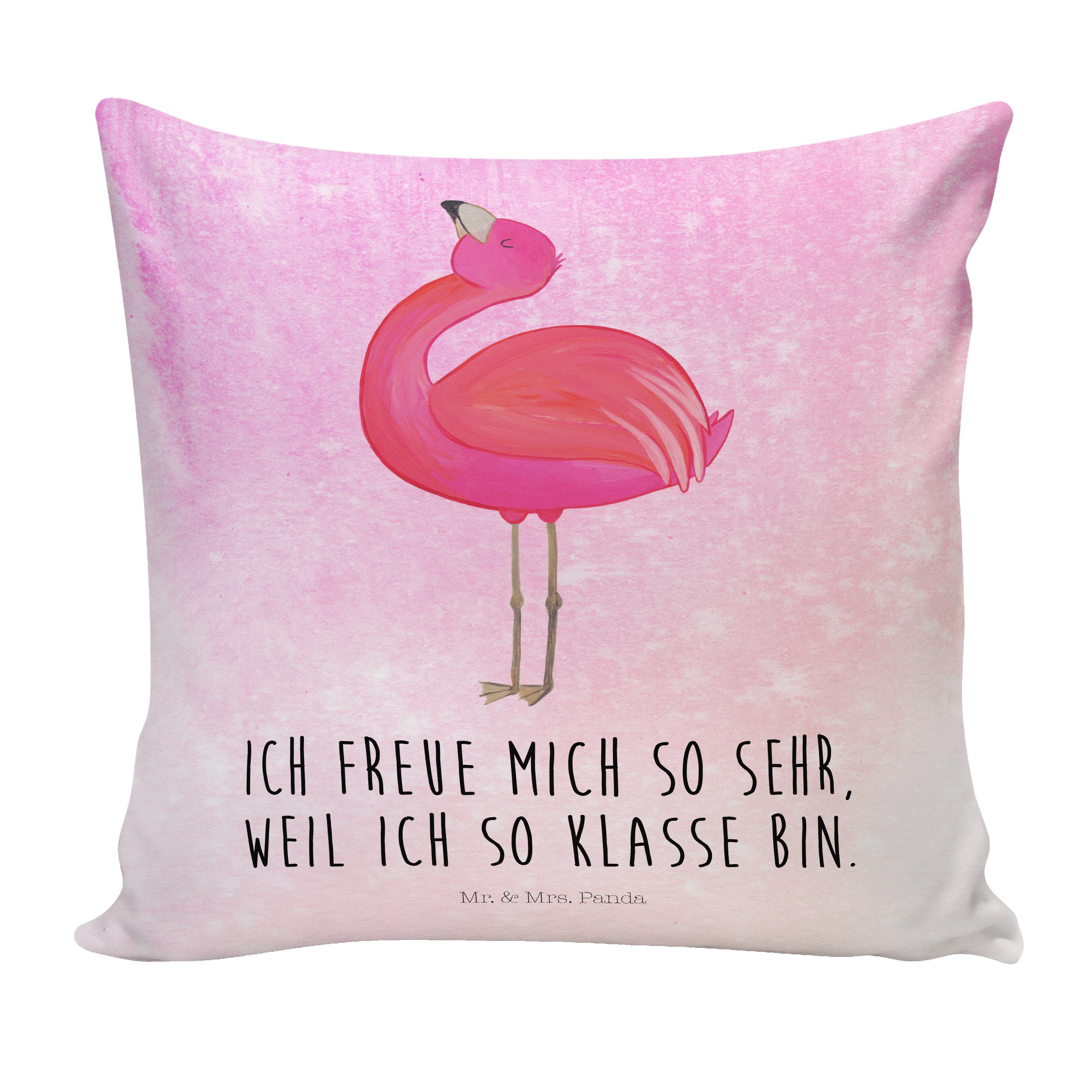 Mr. & Mrs. Panda Dekokissen Flamingo stolz - Aquarell Pink - Geschenk, Freundin, rosa, Schwester | Dekokissen