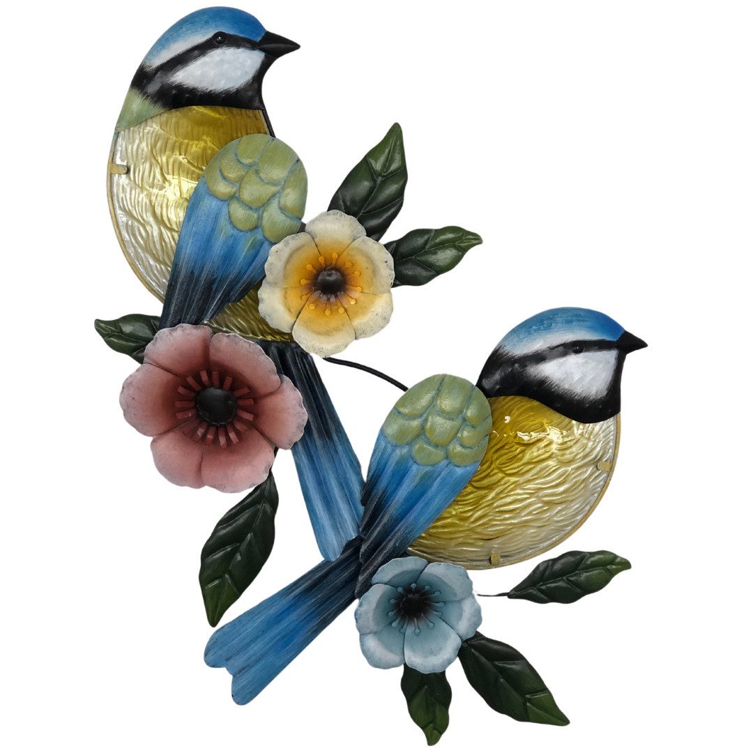 Wanddekoobjekt, Wanddeko Blaumeise, Metall, Glas, 46 cm H