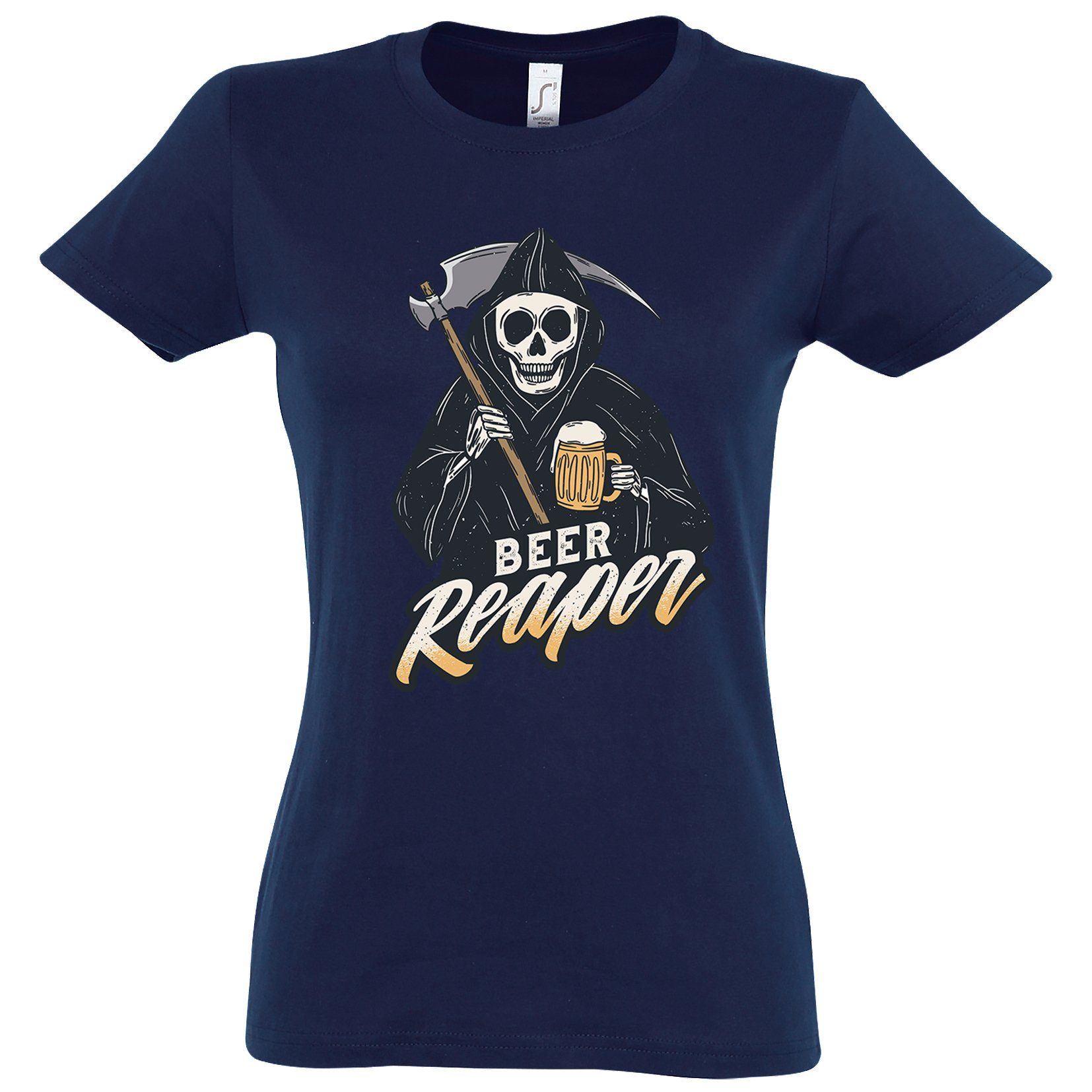 Frontprint lustigem Shirt T-Shirt Designz Reaper Damen Navyblau Bier mit Youth