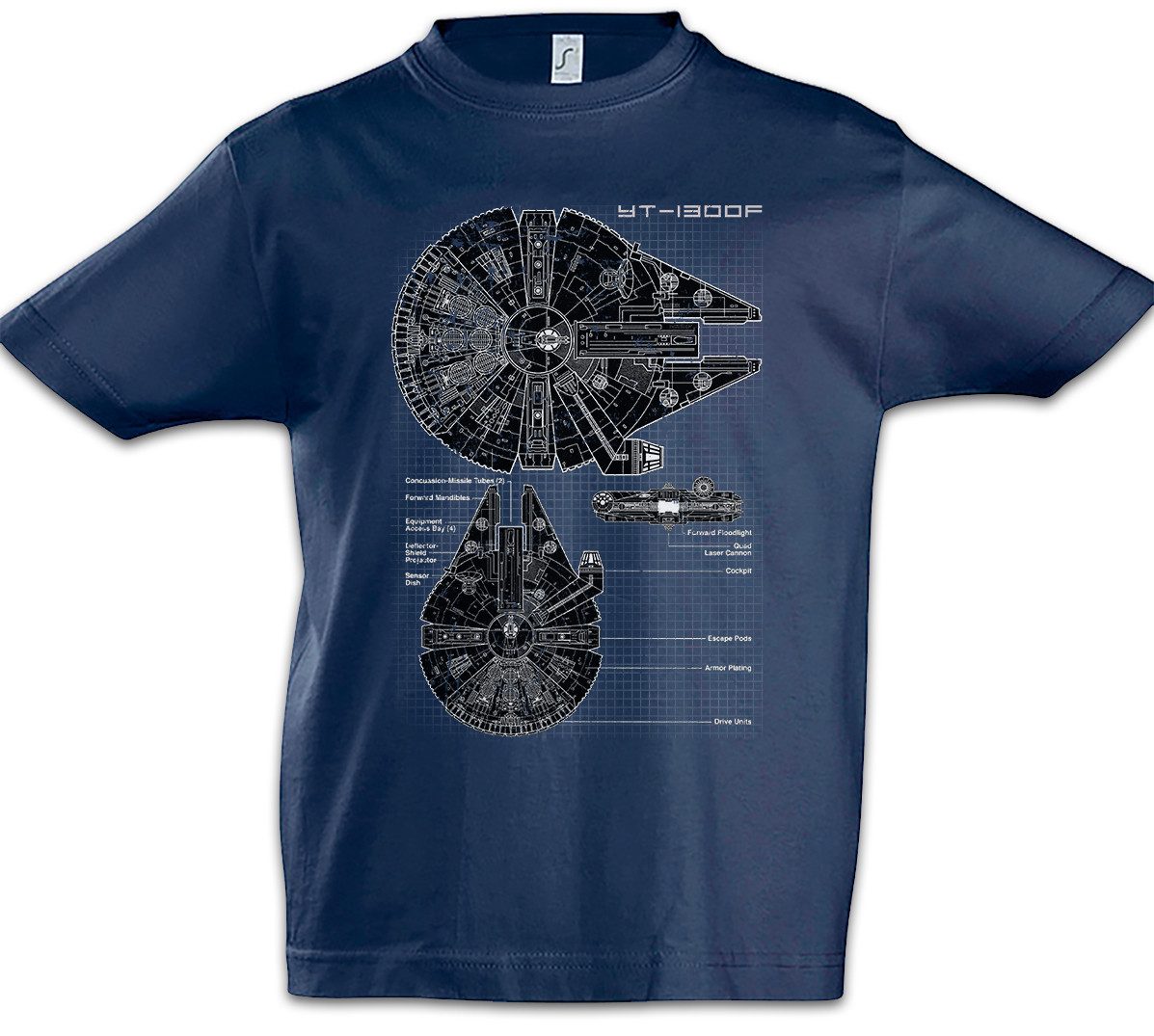 Urban Backwoods Print-Shirt Falcon Blueprint Kinder T-Shirt Star Han Falke Rebel Millenium (1-tlg) Rasender Wars Solo Alliance