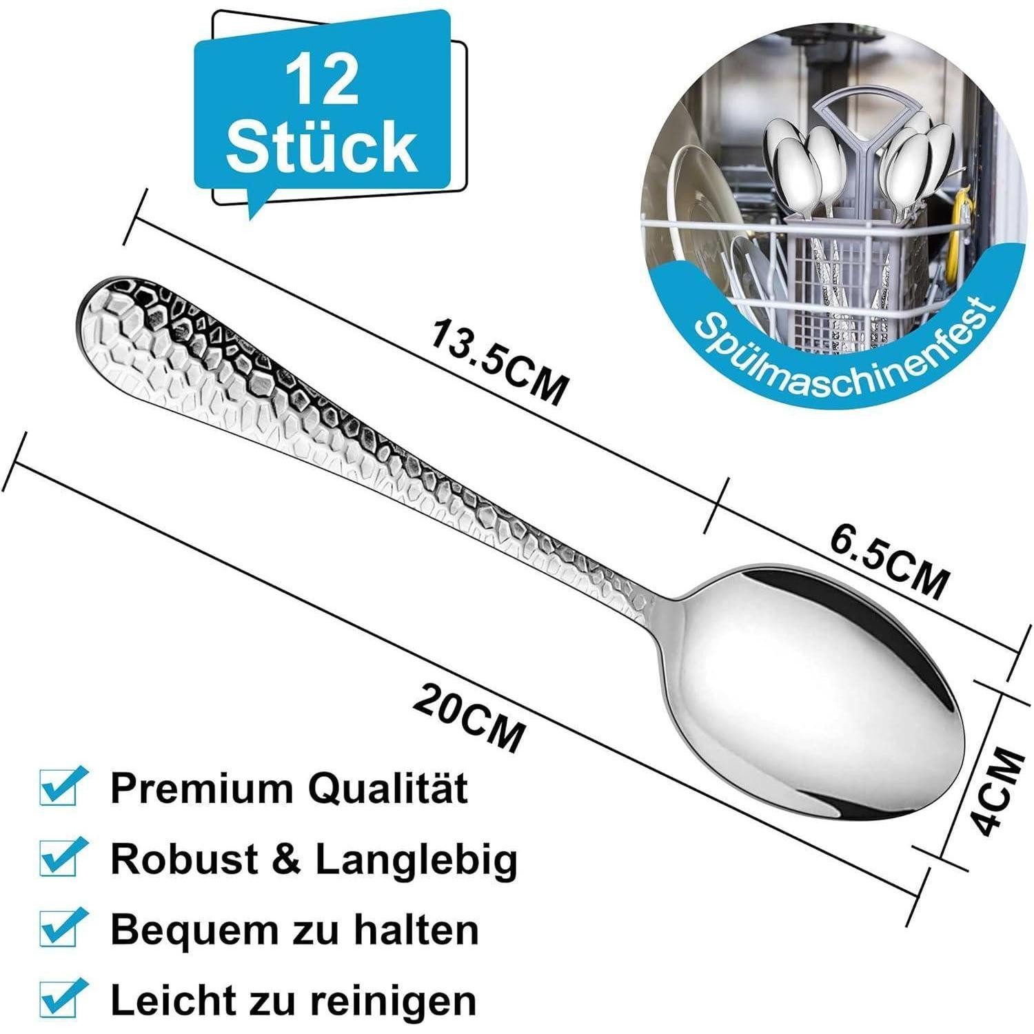 LuxusKollektion Besteck-Set Esslöffel Edelstahl Suppenlöffel Tafellöffel Set Hammergriff 12 Stück