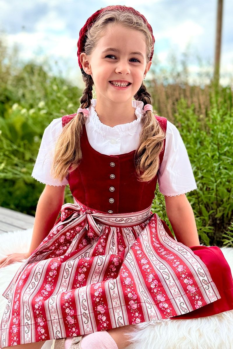 Isar-Trachten Dirndl Kinder Samtdirndl 3tlg. - LONI - dunkelrot