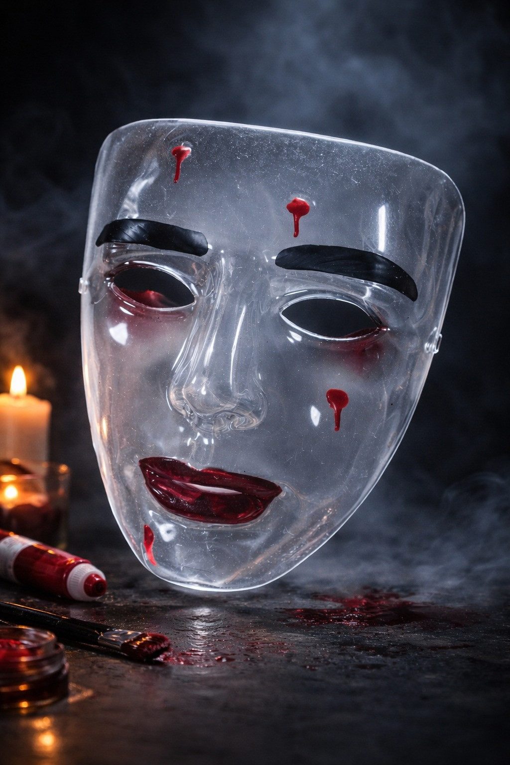 Verkleidungsmaske Transparente Horror-Maske mit Bluttropfen–Halloween Maske Kunststoff.