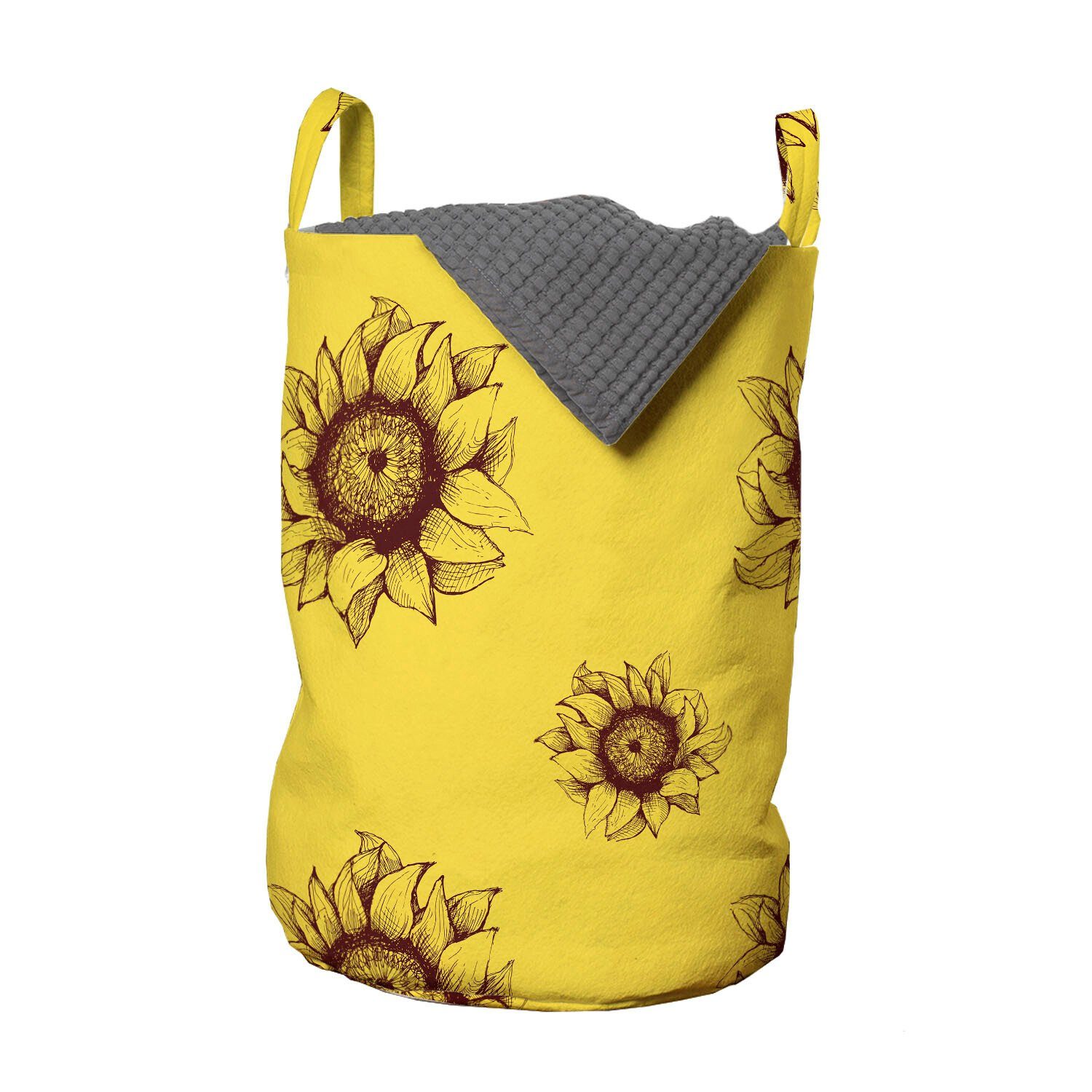 Abakuhaus Wäschesäckchen Wäschekorb mit Griffen Kordelzugverschluss für Waschsalons, Blumen Sun Flowers Hand Drawn Wie