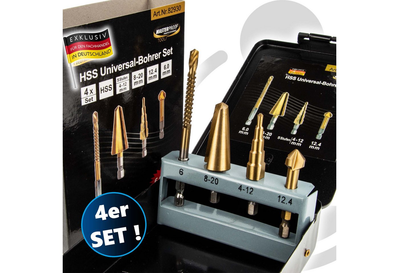 Thumbnail - MASTERPROOF PROFESIONAL Bohrersatz Multifunktions-Bohrer Satz 4 teilig, in Metallbox