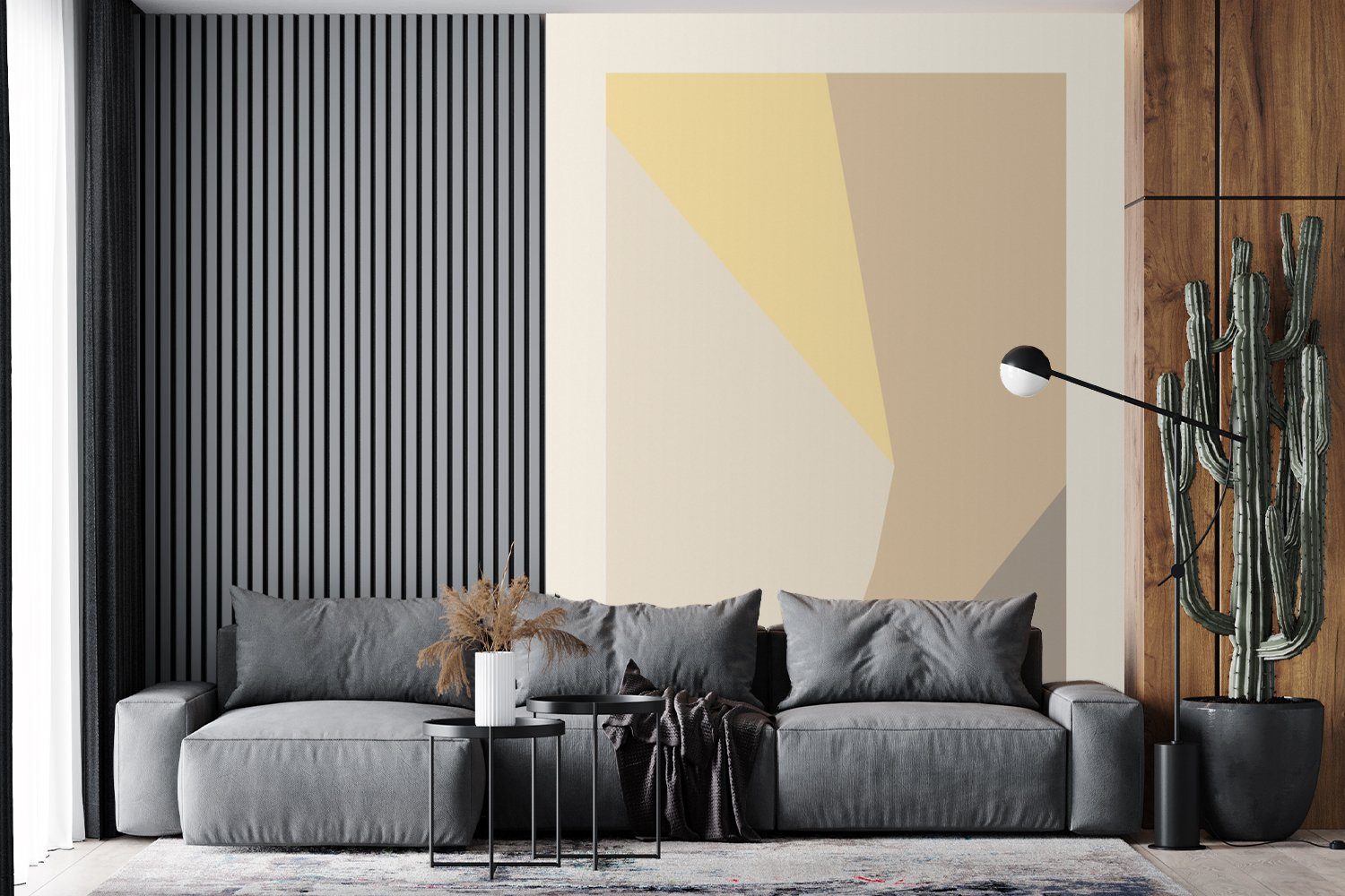 Kunst Tapete Wohnzimmer, Formen Gelb, (4 - Abstrakt Vinyl für Wandtapete - - Moderne St), Fototapete bedruckt, MuchoWow Matt, Montagefertig