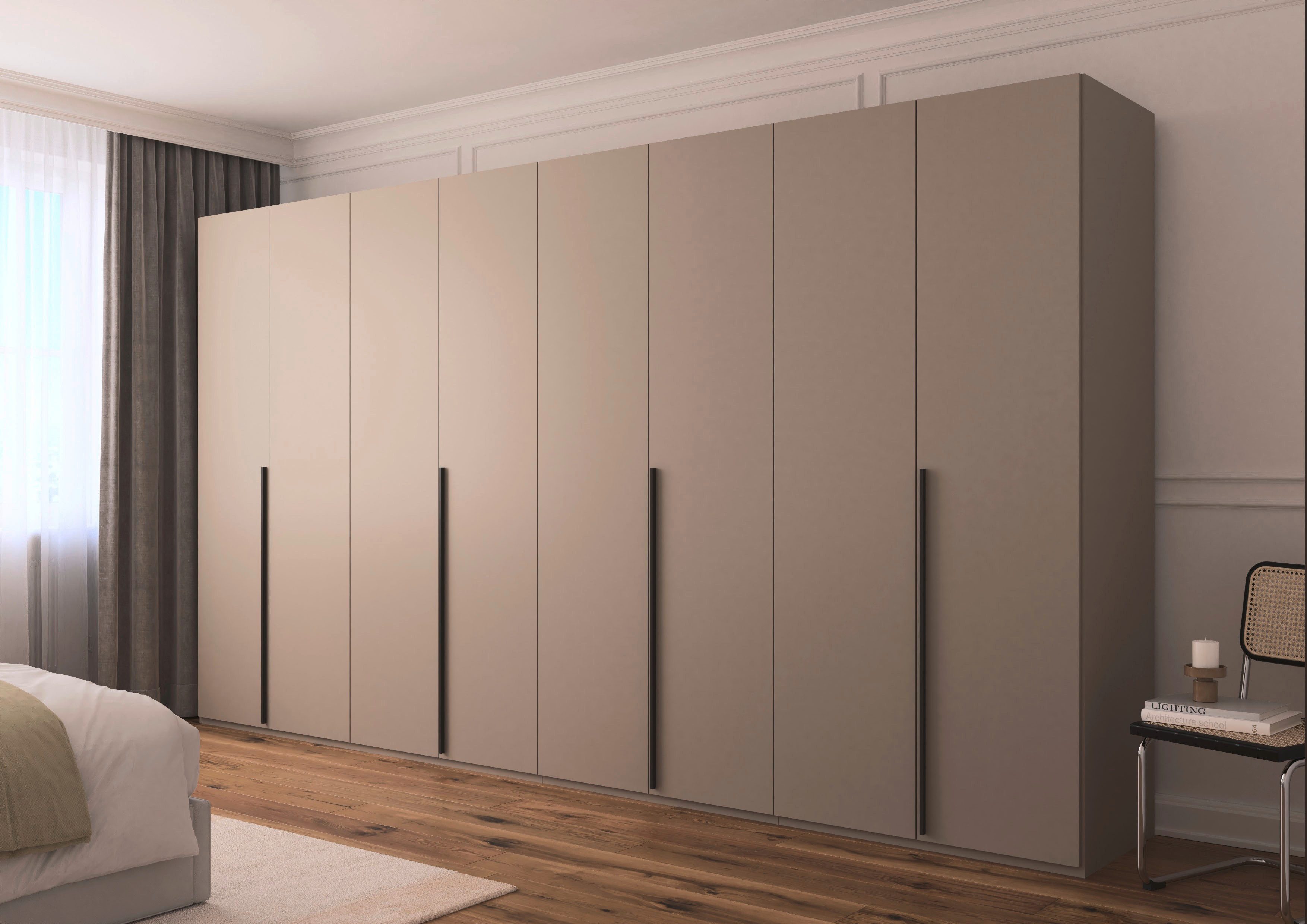 rauch Drehtürenschrank Kleiderschrank Schrank Garderobe Wäscheschrank BESTSELLER MONTCLAR (3 Ausstattungen BASIC/CLASSIC/PREMIUM (SOFT-CLOSE), Breiten 201-400 cm) Front in Glas/Hochglanz/Dekor/Grauspiegel in 5 Breiten MADE IN GERMANY