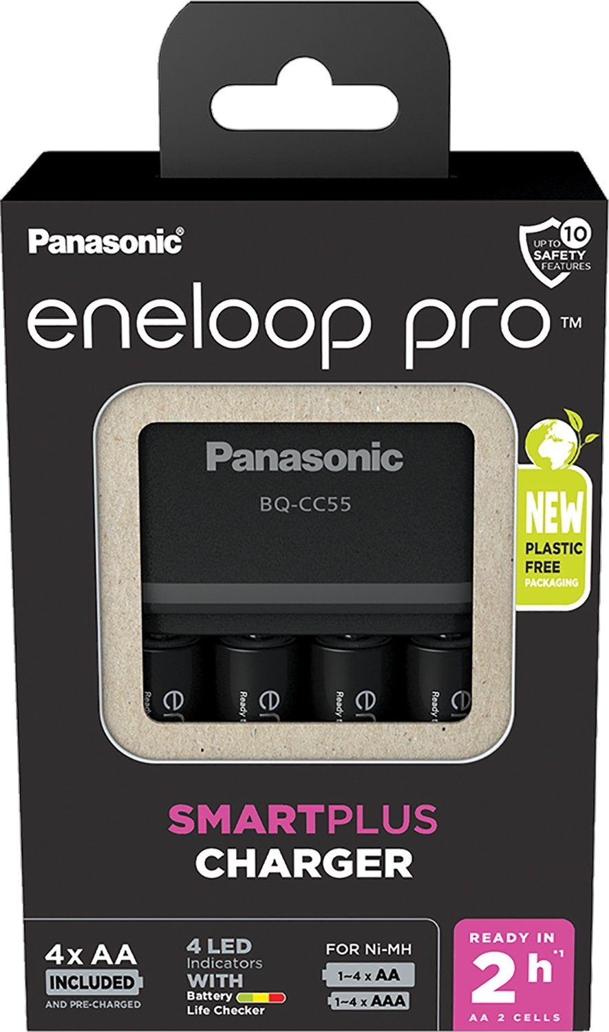 eneloop Eneloop Pro BQ CC55 Mignon AA/Micro AAA Batterie-Ladegerät (NiMH Akku Ladegerät, 1 Stück, inkl. 4 Akkus (AA)