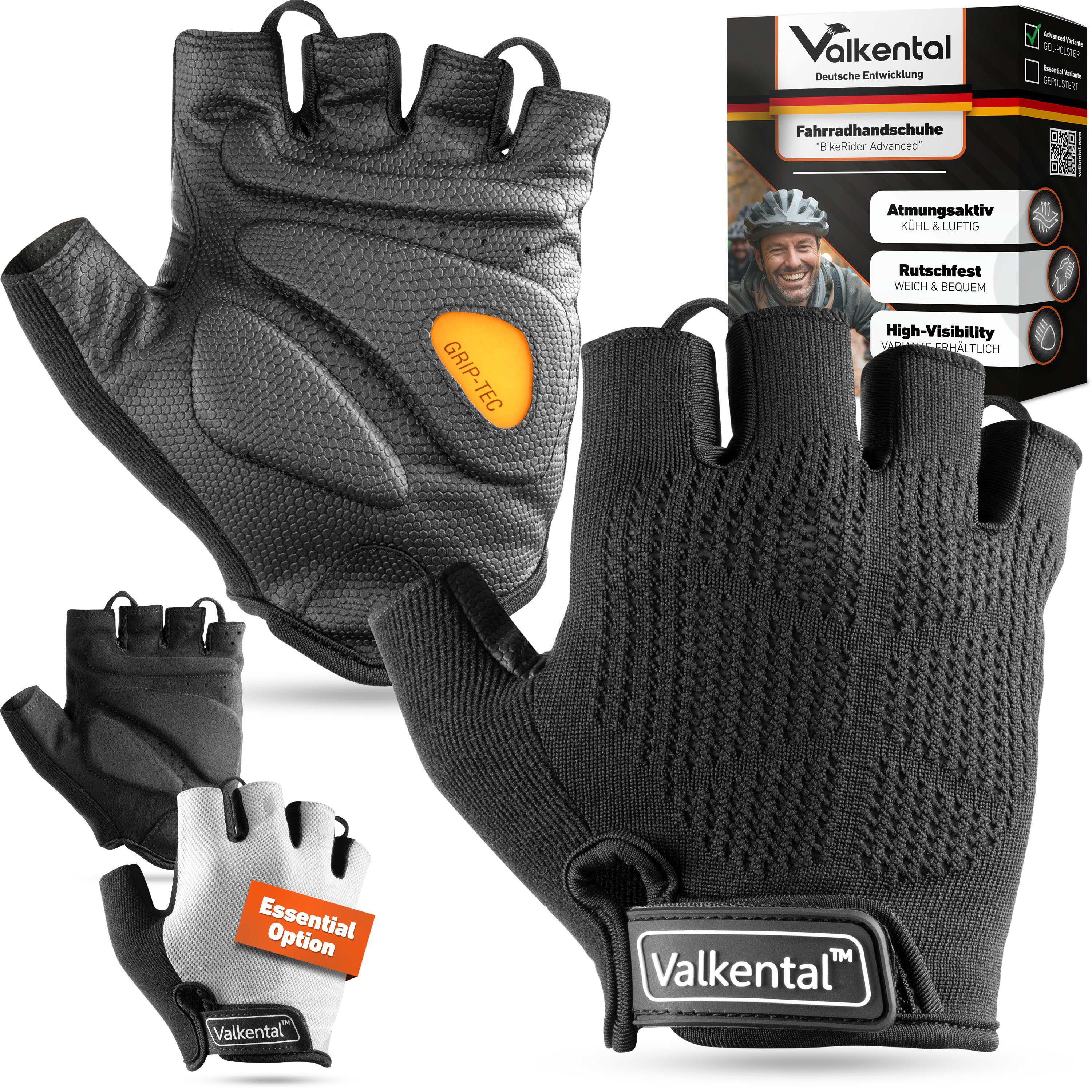Valkental Fahrradhandschuhe Fingerlose Radhandschuhe für Herren & Damen Gepolstert rutschfest, weich & atmungsaktiv