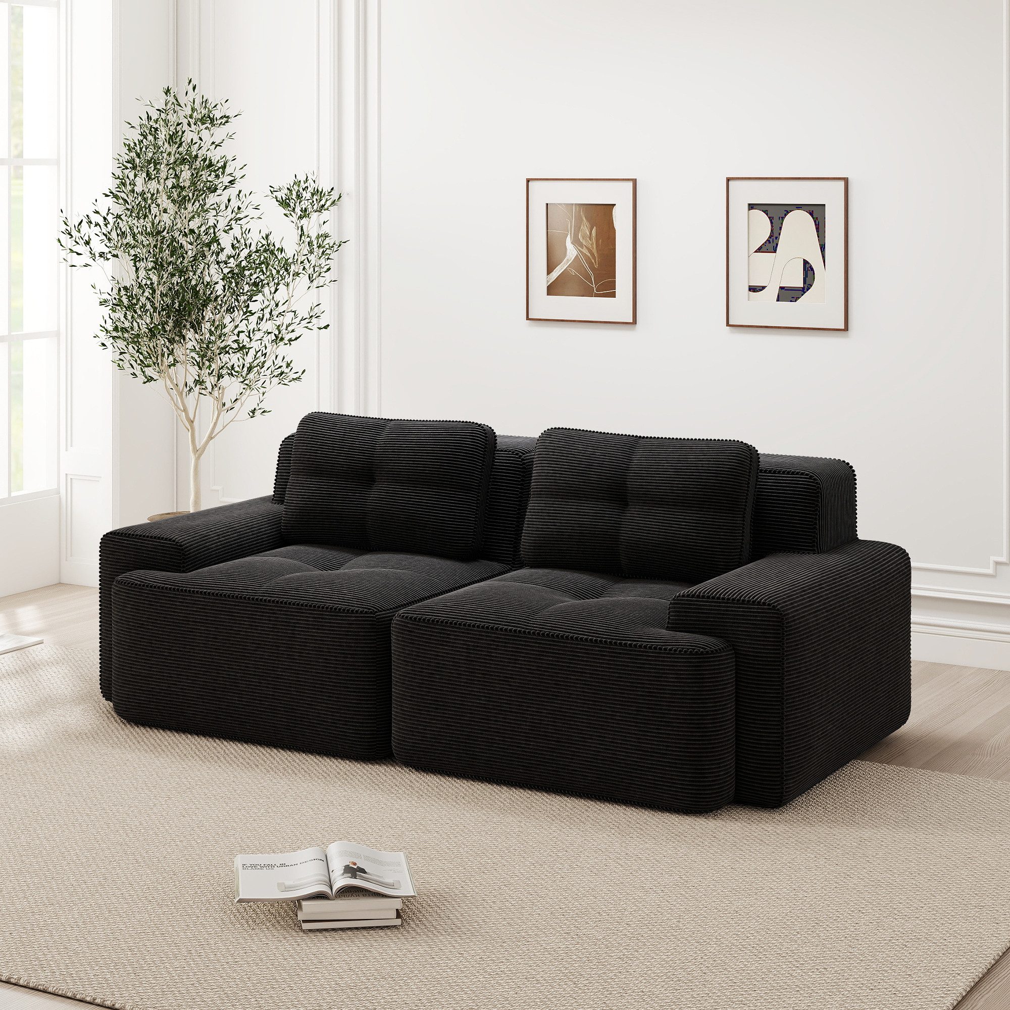 Odikalo Sofa Boneless Modulares Sofa kombinierbar Polstersofa Schlafsofa, Boneless Modular Sofa, modernes Sofa für Wohnzimmer mit Tiefsitz, bequemes Corduroy-Cloud-Sofa, Loveseat-Kleinsofa, Schlafsofa