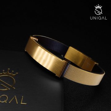 UNIQAL.de Goldarmband Gold Lederarmband Herren "SANTIAGO" 18k vergoldet (Edelstahl 18k vergoldet, Echtleder, Casual Style, handgefertigt in Deutschland)