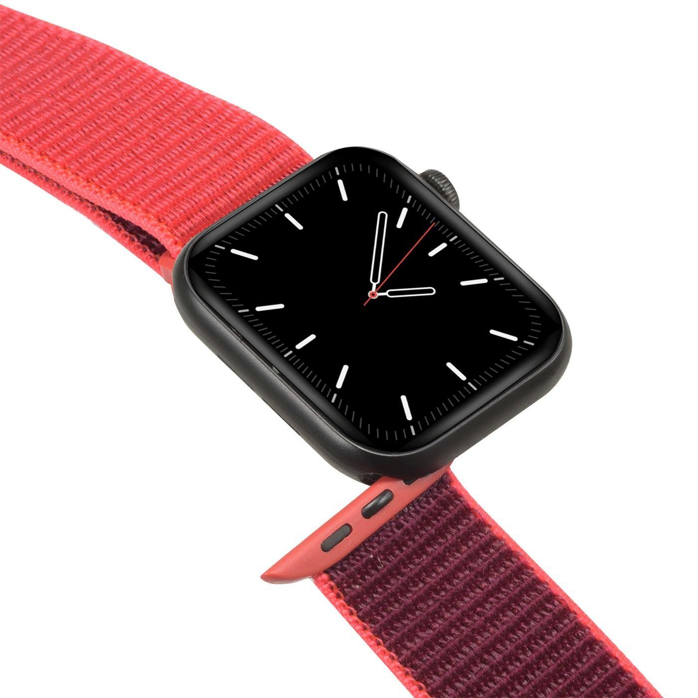 Watch Band Klettverschluss für Uhren Stoff mit Nylon 45mm Rot Serie CoolGadget 7 Smartwatch-Armband mit Ersatz Gehäuse, Apple