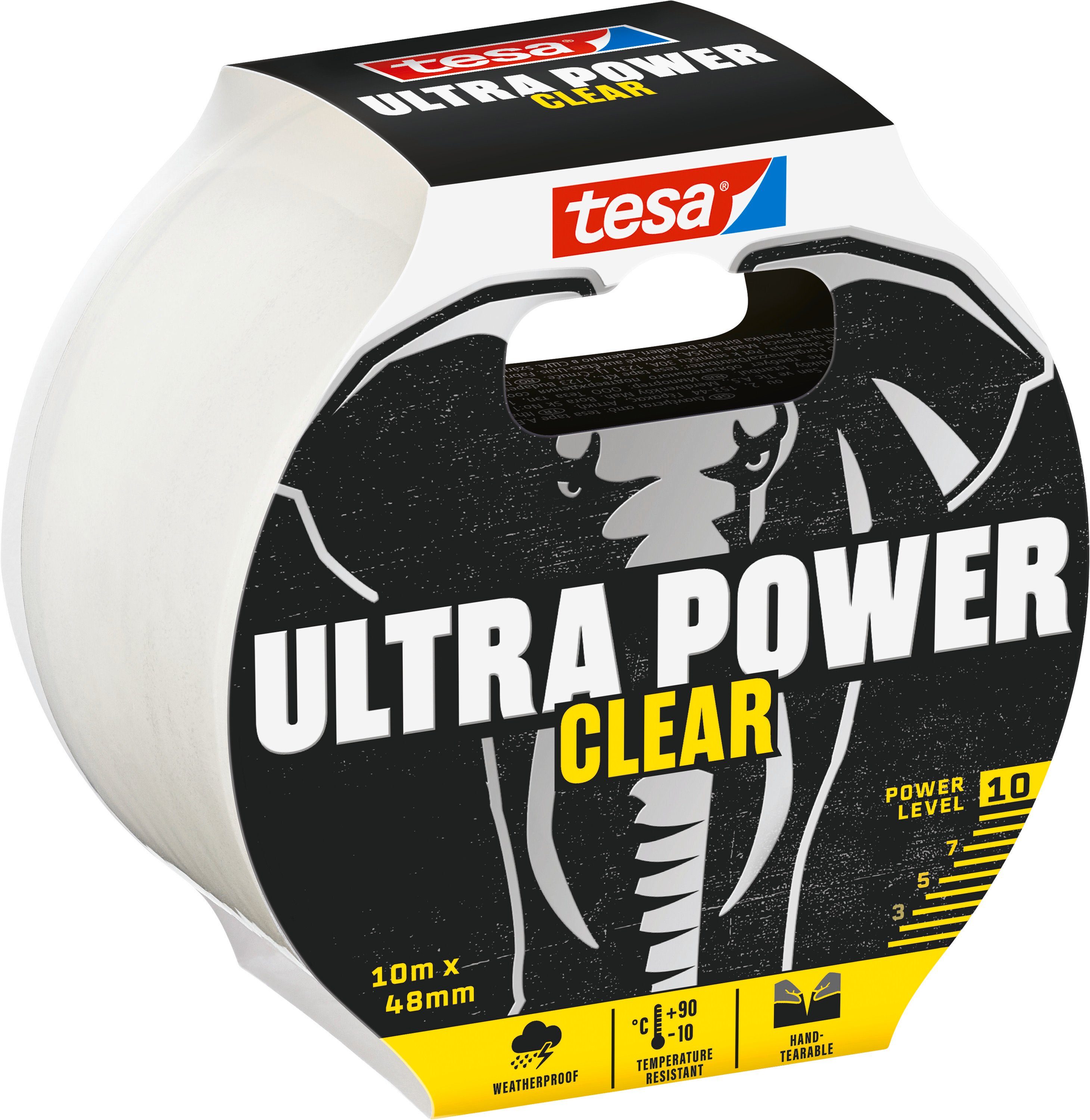 tesa Klebeband ULTRA POWER CLEAR Reparaturband, wetterfestes Panzertape (Packung, 1-St) ideal zum Reparieren, Abdichten & Befestigen - transparent