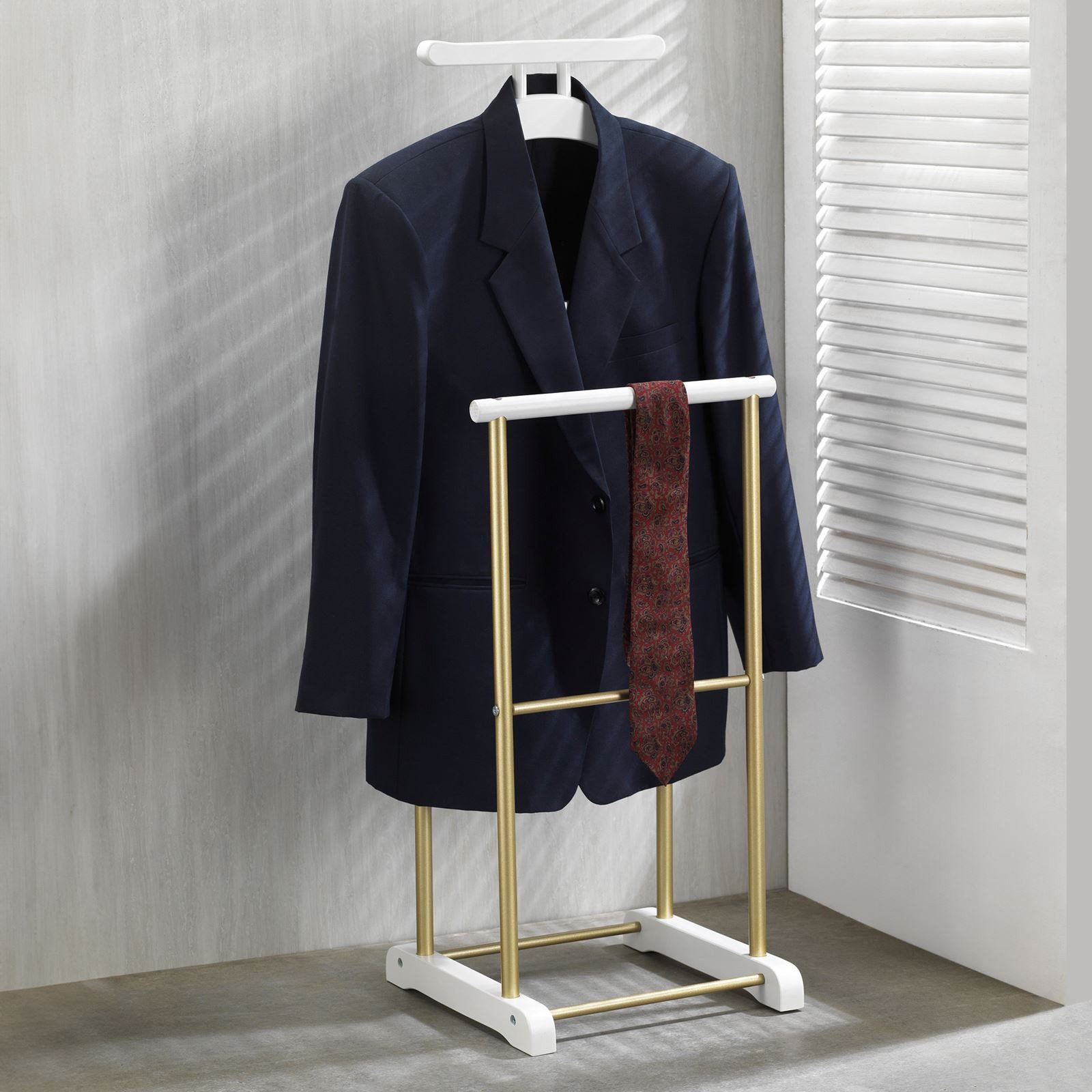 CARO-Möbel Herrendiener MEDINA, Kleiderablage mit Hosenbügel, Kleiderständer Stummer Diener weiß/gold