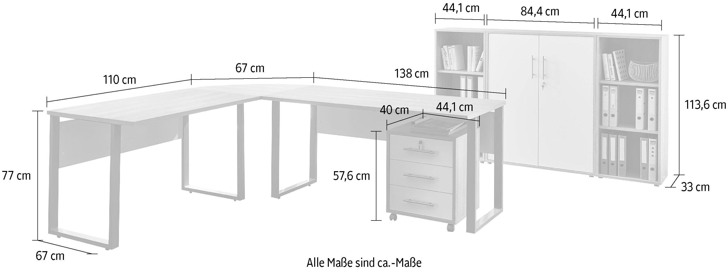 (Set, 6-St) eiche Büro-Set BMG 2, Office Tabor Möbel sonoma/weiß