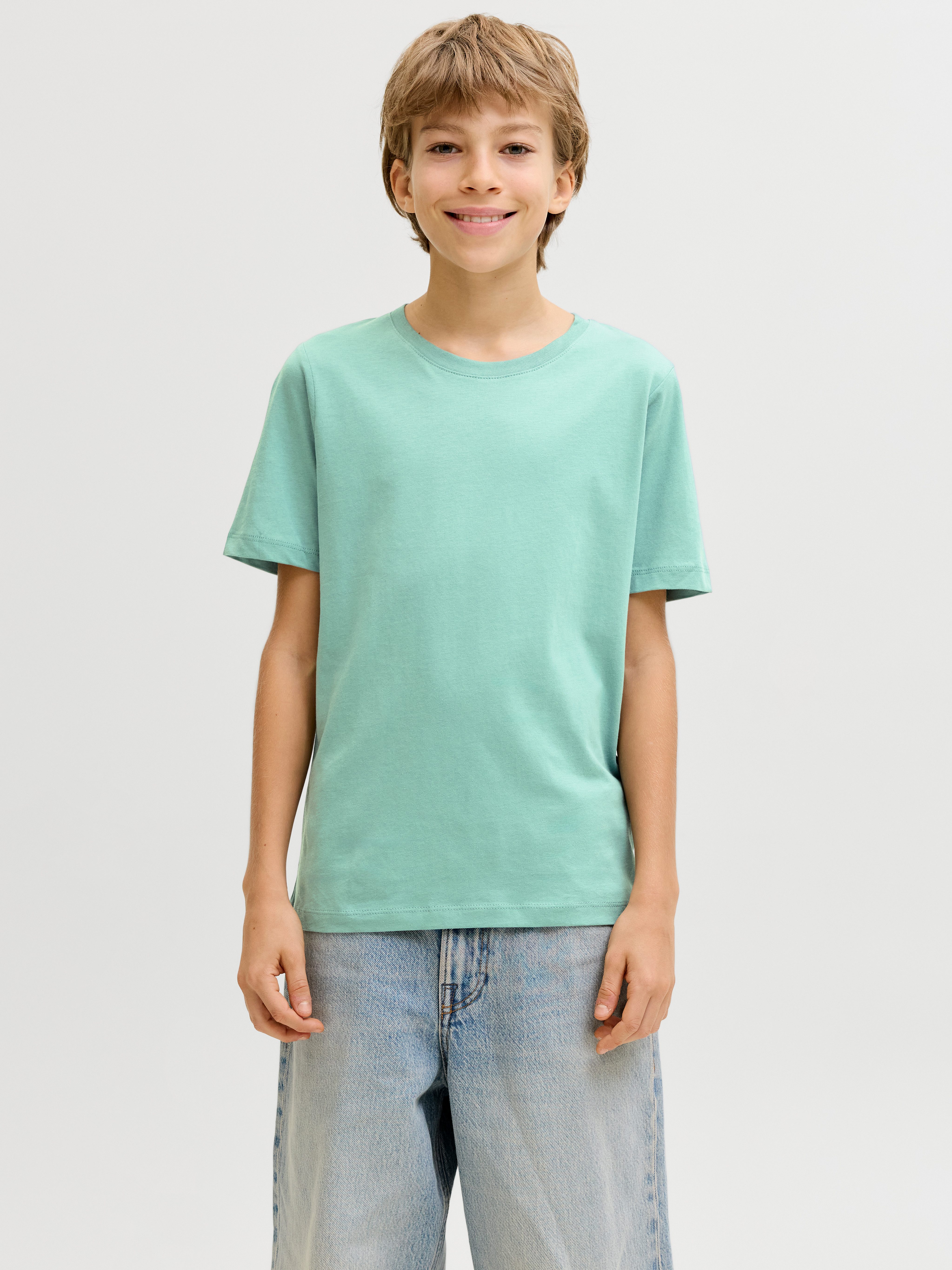 Jack & Jones Junior Rundhalsshirt JJEORGANIC figurbetont, atmungsaktiv, kombinierbar unifarben, casual, slim fit, Jersey, Rundhals