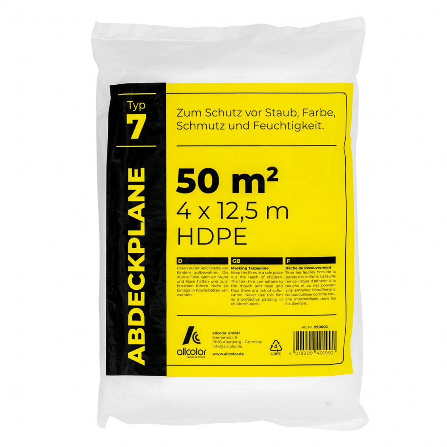 Allcolor Abdeckfolie HDPE-Abdeckplane 4 x 12,5m Typ 7, keine Montage, (Stück, 1-St., Abdeckplane), Leichtplane Leichtfolie Allzweckplane Allzweckfolie Baufolie