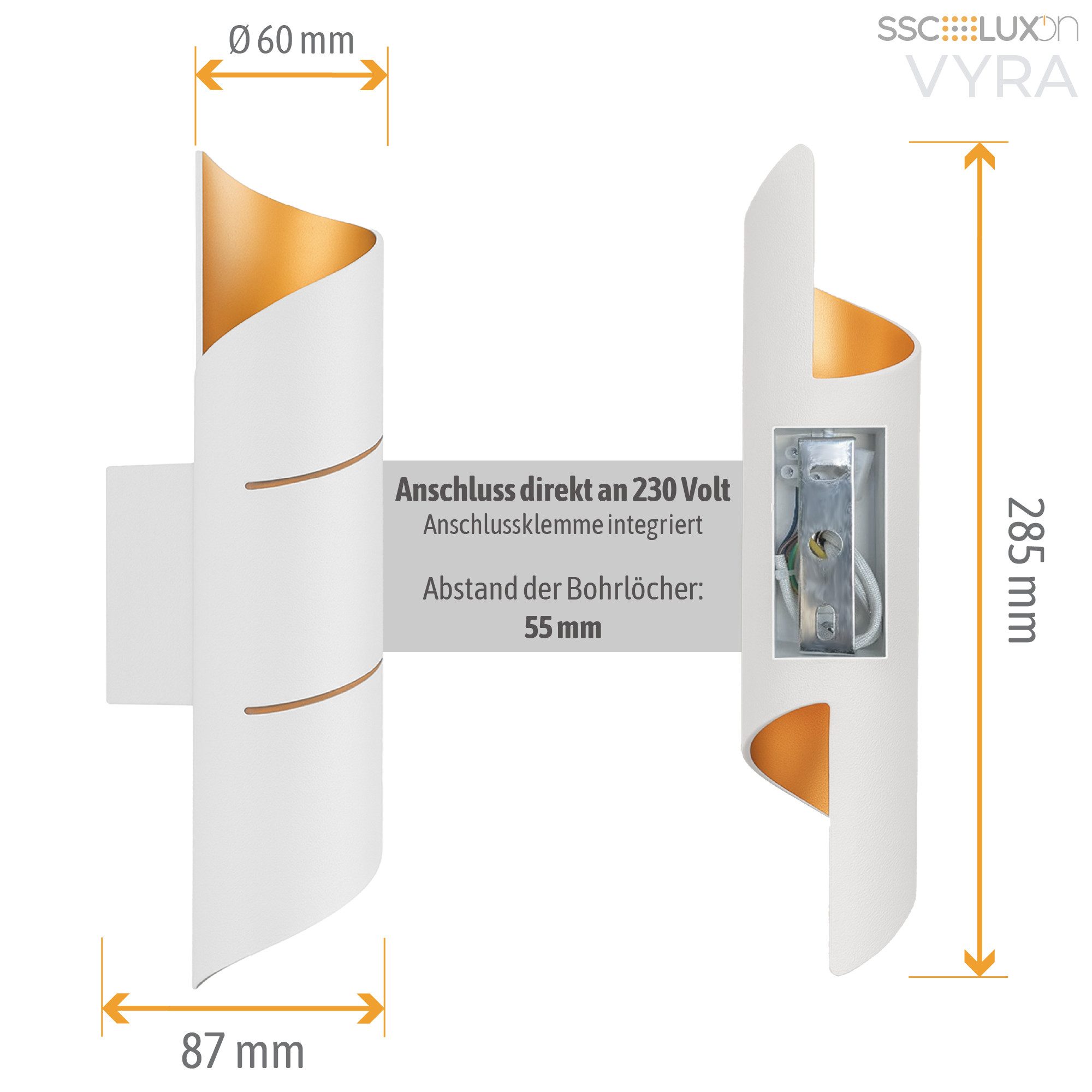 SSC-LUXon LED Wandleuchte VYRA LINE Wandleuchte Up & Down inkl. G9 LED 3W warmweiß Wandstrahler, Warmweiß