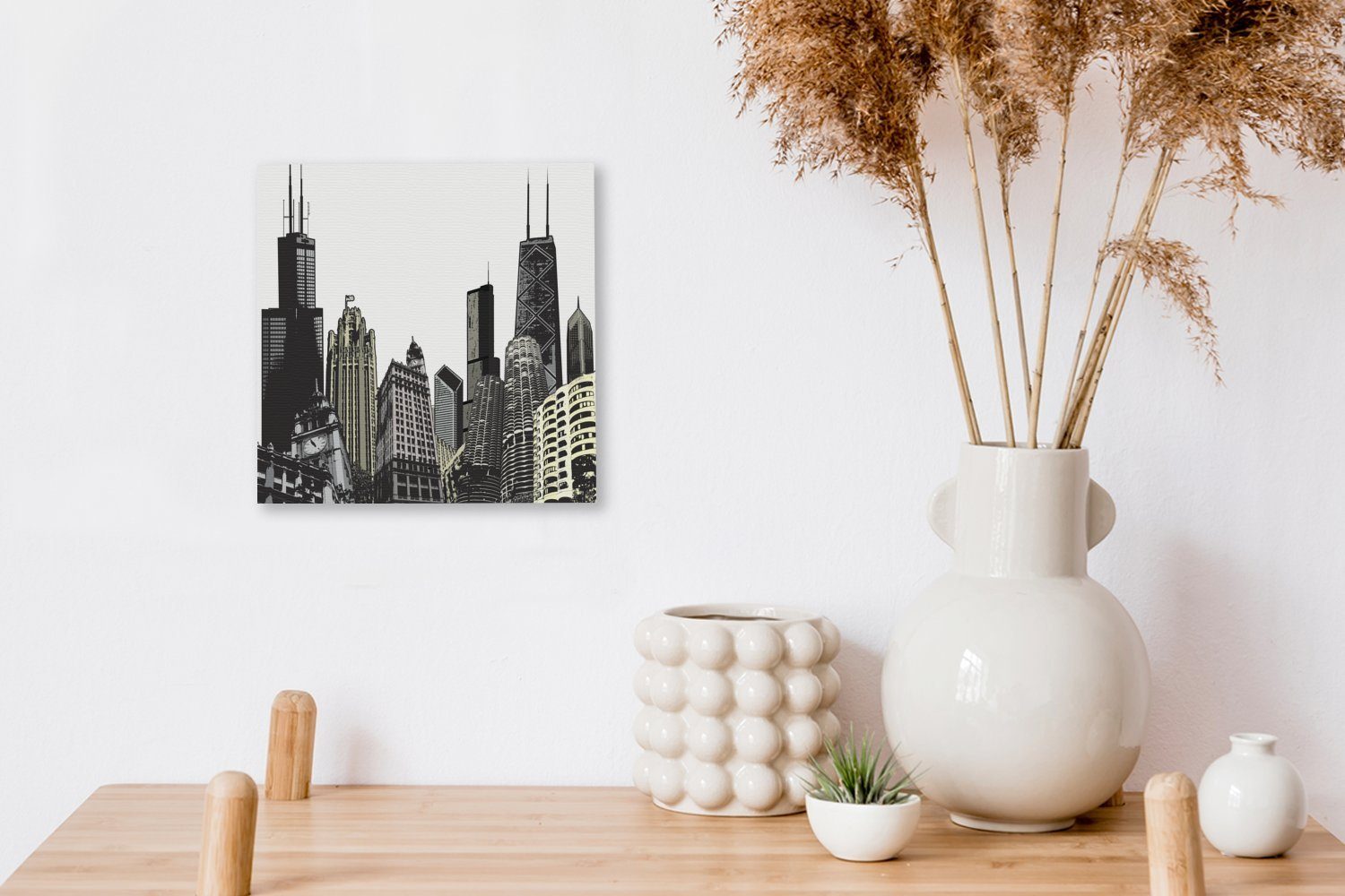 OneMillionCanvasses® Leinwandbild Architektur - für Schwarz - Bilder Weiß, (1 Leinwand St), Schlafzimmer - Wohnzimmer Chicago
