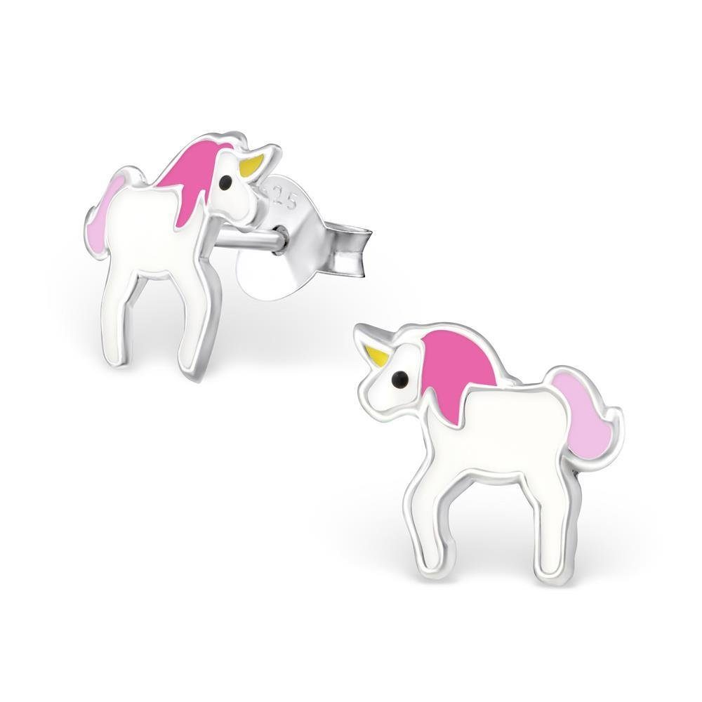 BUNGSA Ohrring-Set Ohrstecker Einhorn Unicorn aus 925 Silber für Kinder (1 Paar (2 Stück), 2-tlg), Ohrschmuck Ohrringe Pink