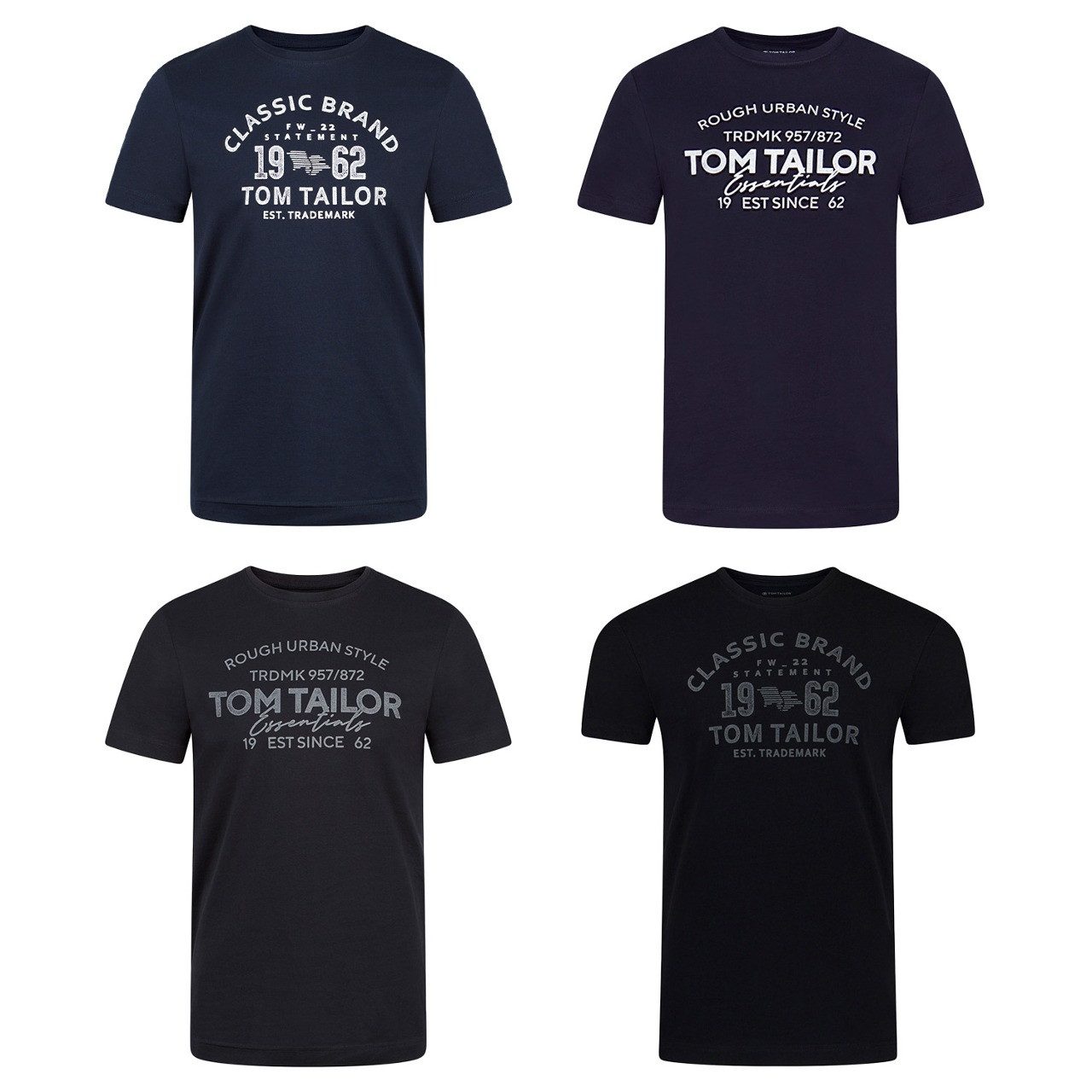 TOM TAILOR T-Shirt Herren Printshirt Regular Fit (Vorteilspack, 4-tlg) Kurzarm Tee Shirt mit Rundhalsausschnitt aus 100% Baumwolle