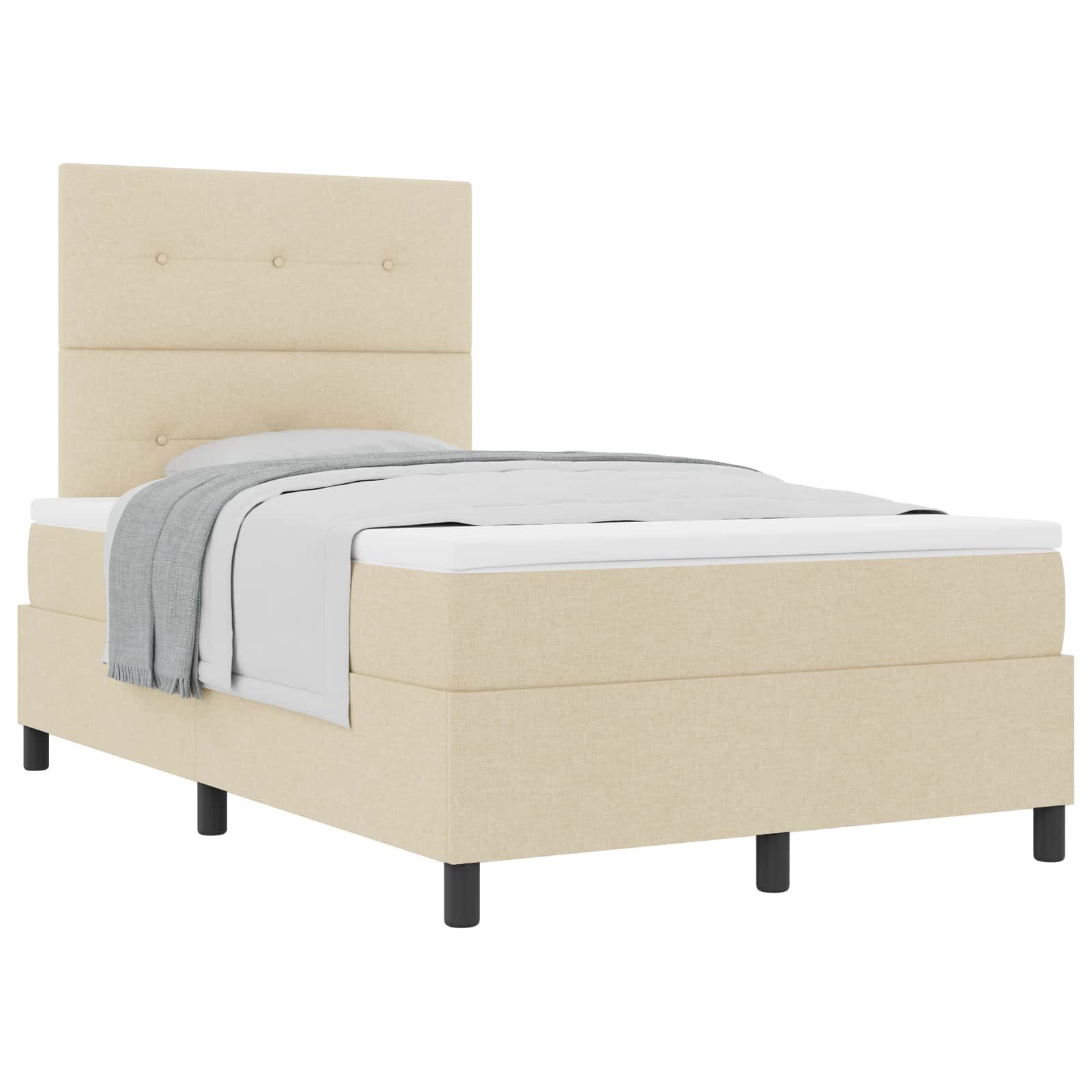 Bett Boxspringbett mit Kopfteil Creme 120 x 190 cm Stoff