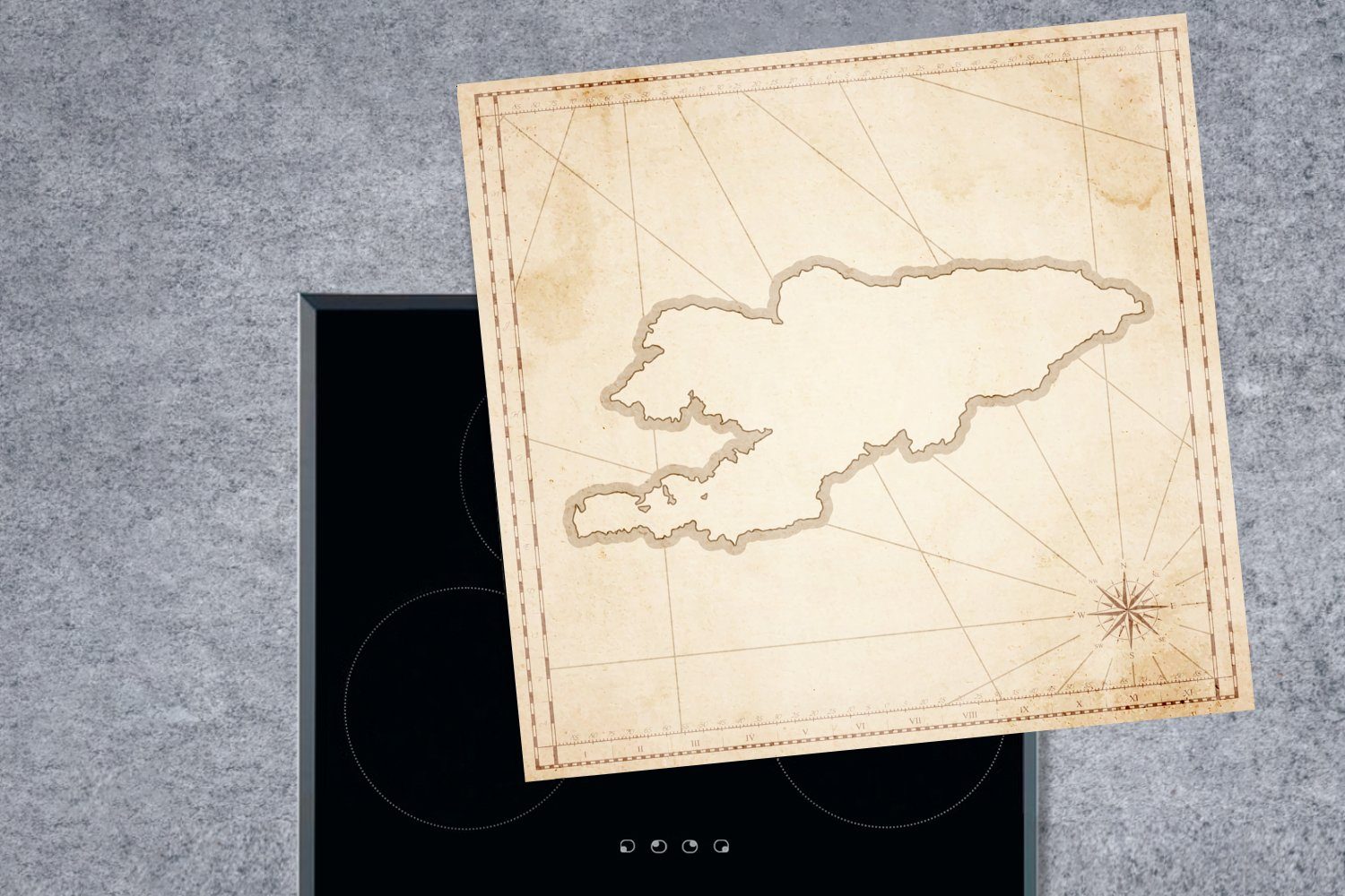 Karte küche Ceranfeldabdeckung, 78x78 für cm, tlg), Herdblende-/Abdeckplatte Eine Illustration Vinyl, Arbeitsplatte von (1 MuchoWow einer Kirgisistan,
