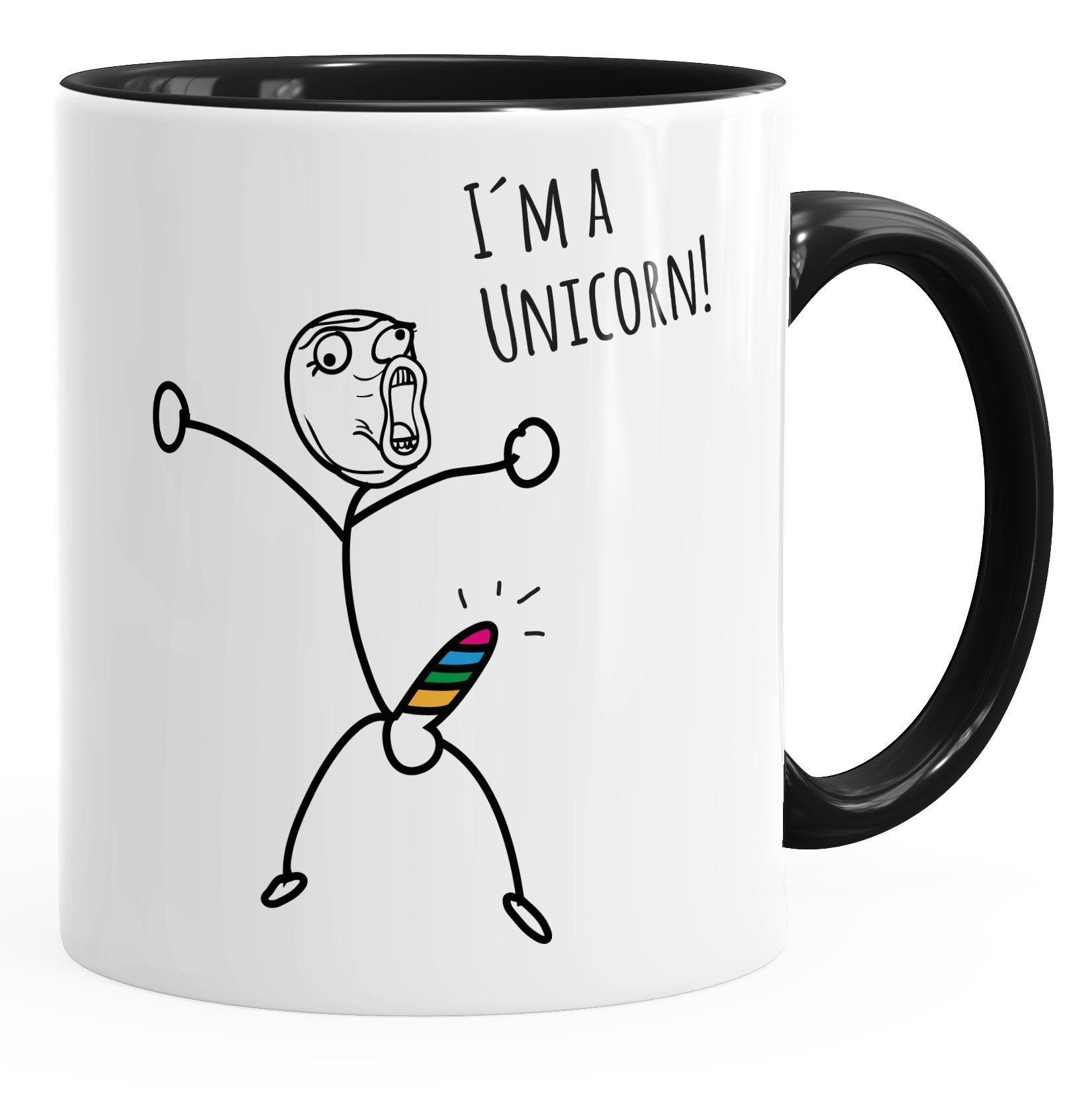 Tasse Kaffee-Tasse mit Spruch I`'m a unicorn Motiv lustiges Strichmännchen Penis Einhorn Parodie Bürotasse Kaffeebecher MoonWorks®